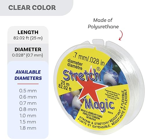 Vista 38 de Stretch Magic Cordón elástico para cuentas – Color transparente, 0.024 in de diámetro, 32.8 ft (32 pies) – Cuerda fácil de anudar, fuerte y elástica