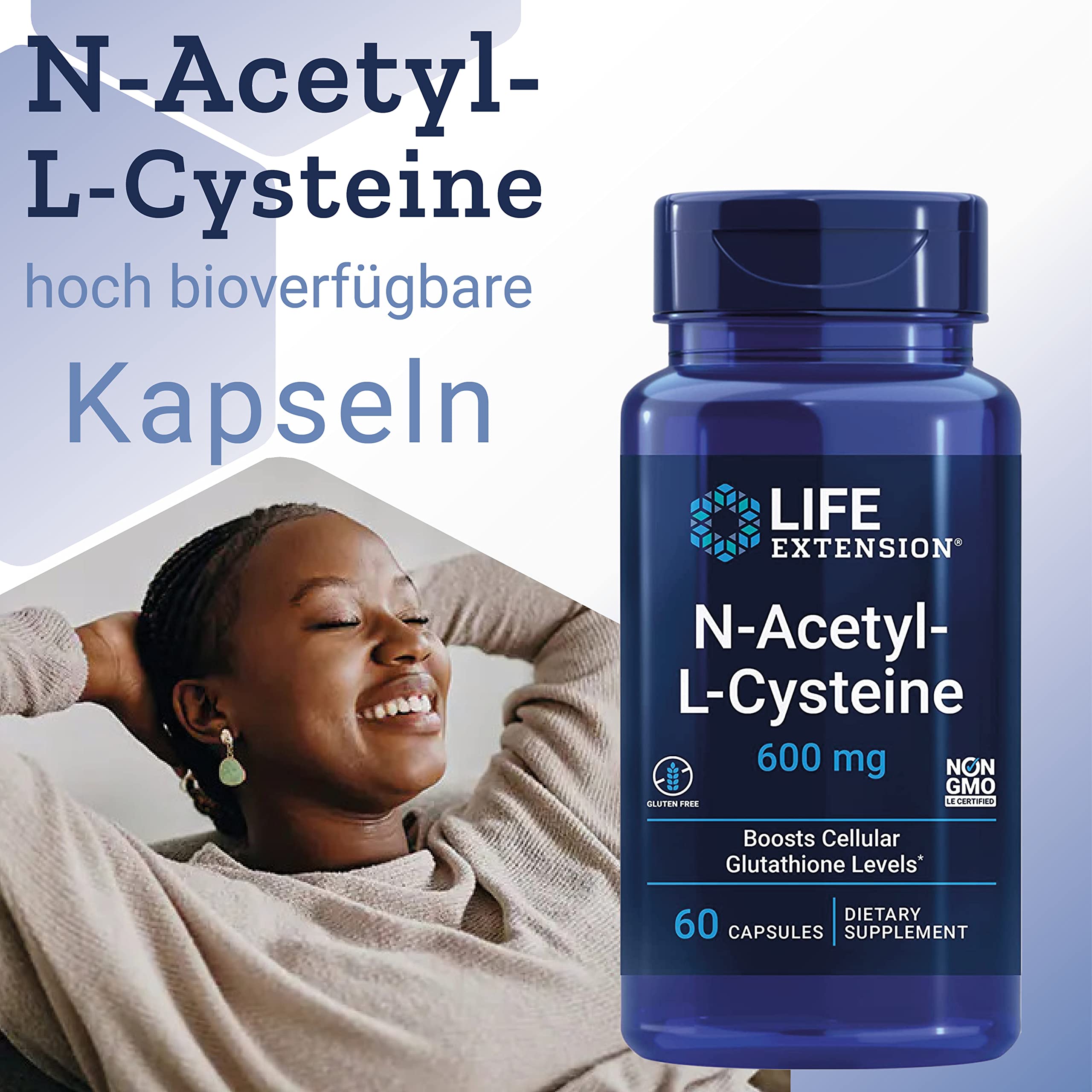 Life Extension, N-Acetyl-Cysteine (NAC), 60 vegane Kapseln, 600mg Acetyl-L-Carnitin je Dosis, Glutenfrei, Sojafrei, GMO frei, Geschmacksneutral