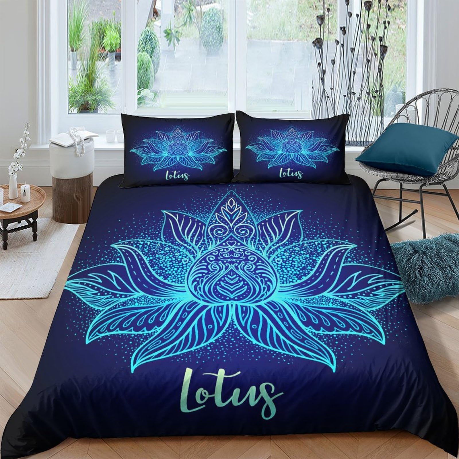 Ctjqhvkz Style-5 3D Printed Blue Lotus Fitted Sheet Microfiber Artistic Mandala Bed Cover Anti-Slip Washable Bedroom Decor Single（135X200cm）