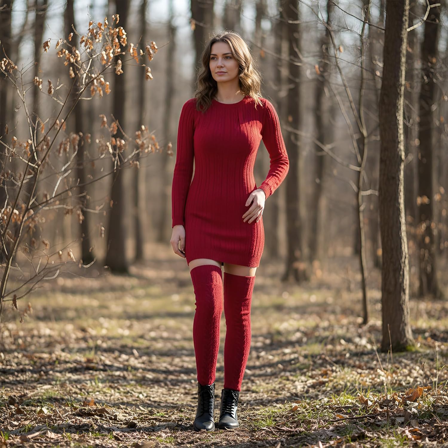 Suhine Women Fleece Lined Thigh High Sock over Knee Cable Knit Boot Sock Extra Long Winter Warm Thermal Stocking Leg Warmer - Image 7