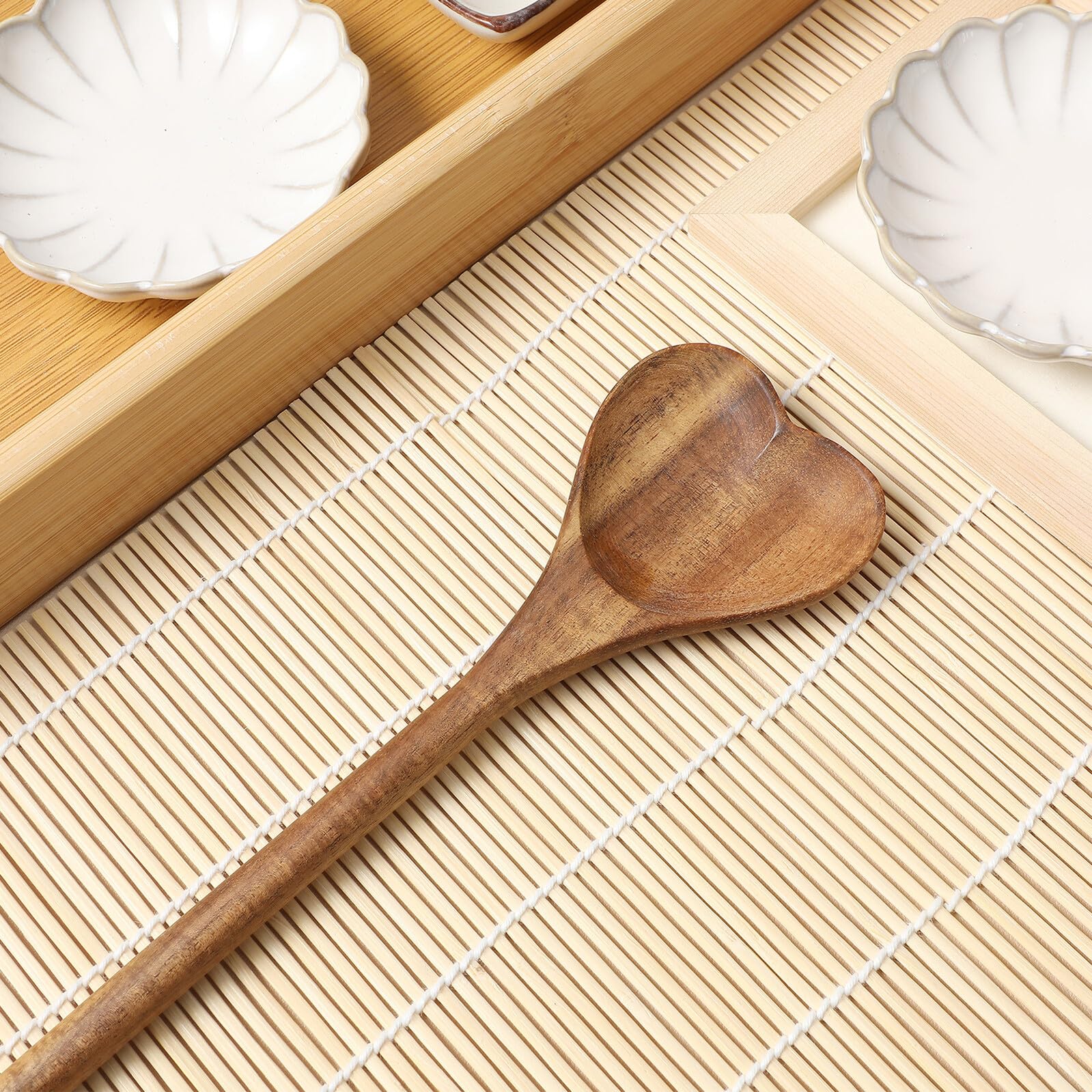 Ciieeo Cuchara Mezcladora de Madera en Forma de Corazón, Utensilio de Cocina Multifunción, Mango Ergonómico Grueso, Resistente al Desgaste, Reutilizable para Postres, Té y Miel,