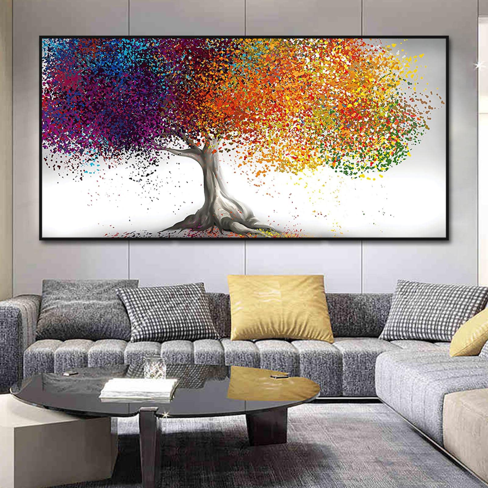 Árbol colorido abstracto Murales Decorativos Enmarcados XXL, carteles de plantas e impresiones arte de pared moderno para cuadro para el salón decoración del hogar marco de 60x120cm