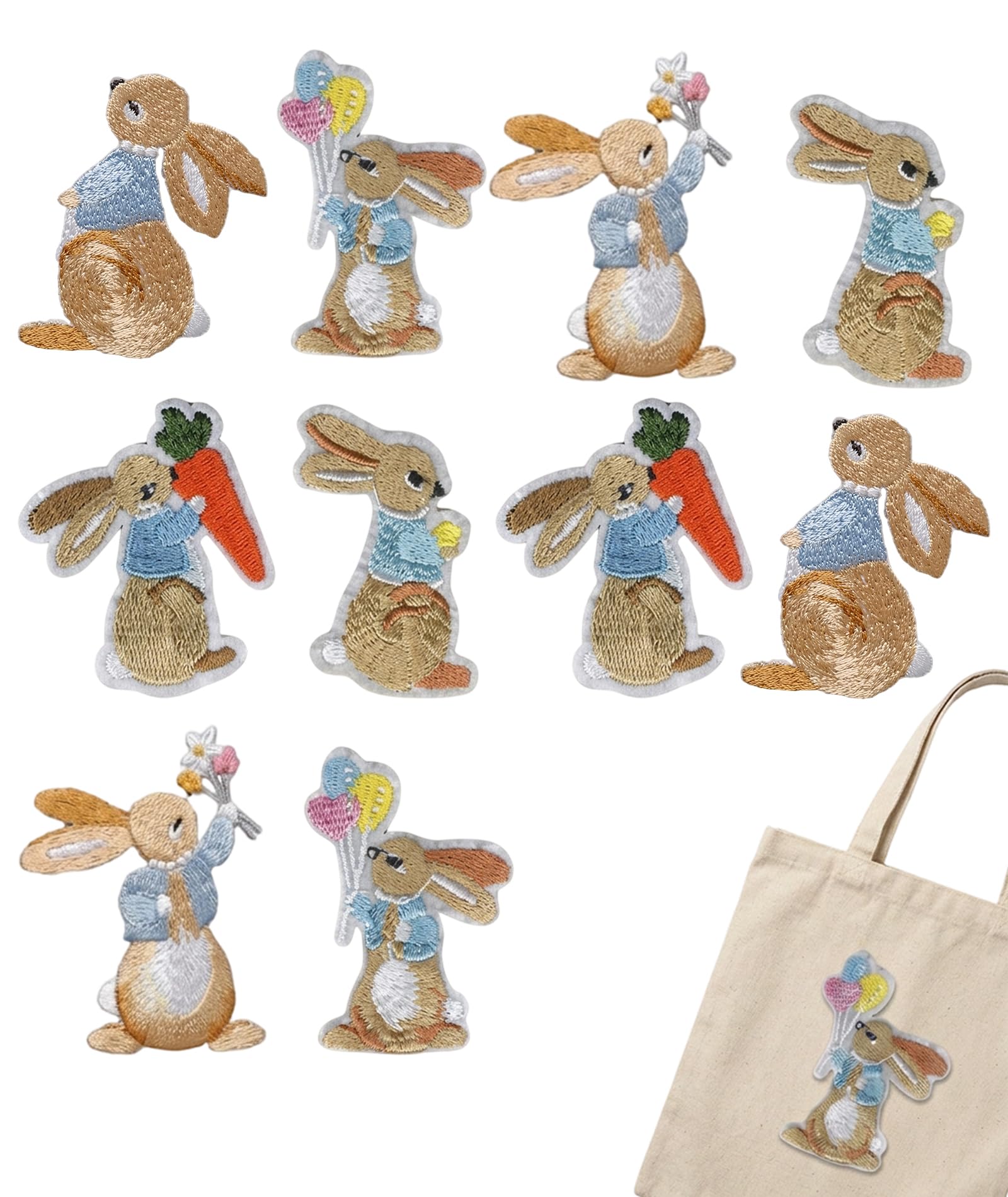 10 PCS Embroidery Patch for Clothes, Iron On Patches, Rabbit Applique Patches Iron On Patch, Easter Bunny Patch, Embroidered Patches Badge for Jackets Jeans Bag Shoes T-Shirt Hat-image-1