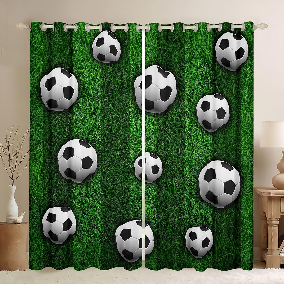 Homemissing Cortinas opacas de fútbol, cortinas de oscurecimiento para dormitorio, sala de estar, aislamiento térmico, tratamientos de ventana, 2 paneles de 66 pulgadas de ancho x 90 pulgadas de largo