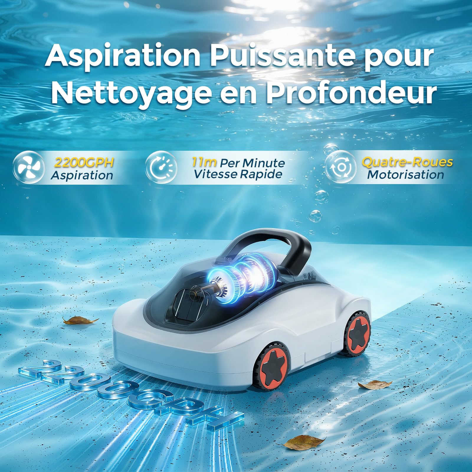 Poolroboter, Kabelloser Poolsauger Akku, Akku Poolroboter Kabellos, 180 Min Laufzeit, Starke Saugkraft, Intelligente Navigation, Ultrafeine Filtration, Auto-Parking, Poolsauger für Aufstellpool 200m²