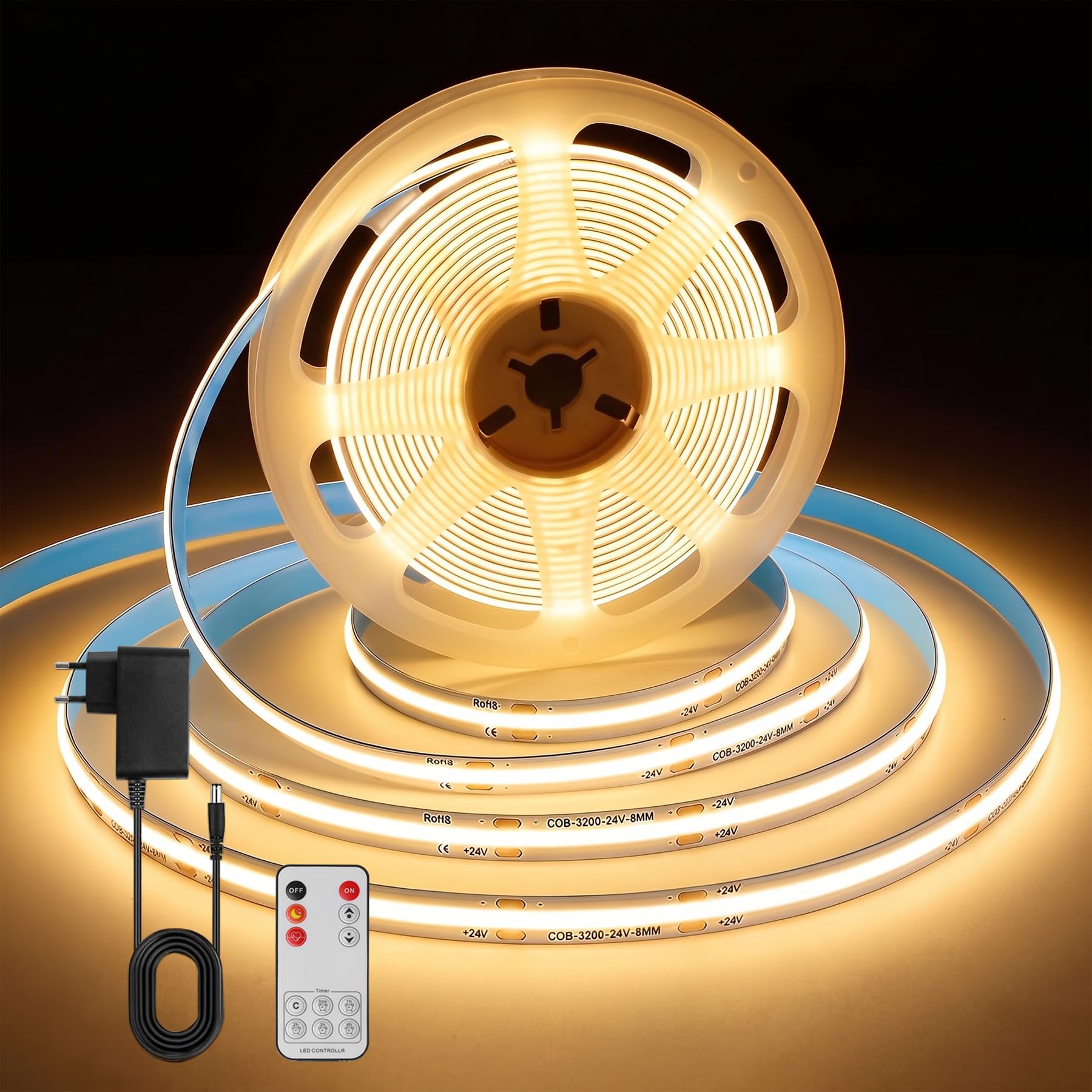 sylvwin Taśma LED COB 10 m, 2700 K, ciepła biel, możliwość ściemniania, elastyczna listwa oświetleniowa do podszafki, podświetlenie TV, blat kuchenny, dekoracja domu