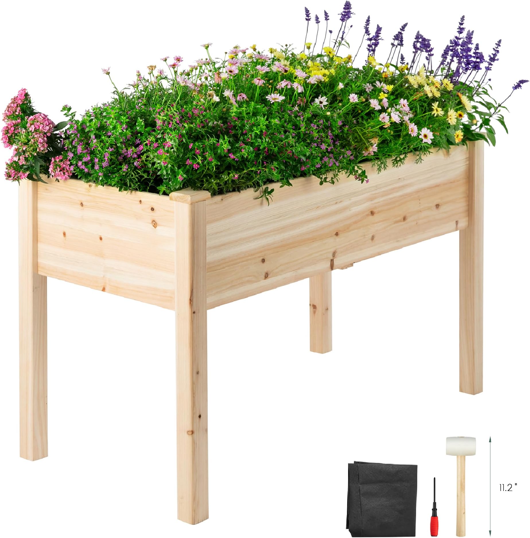 LARMACE 4x2ft Raised Garden Bed Outdoor Wooden Planter Box with Legs Elevated