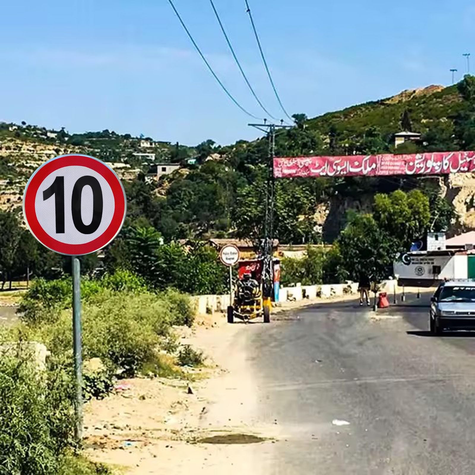 Señal De Límite De Velocidad 10 Km/h,Señales De Velocidad | aluminio reflectante de 1,5 mm Incluye accesorios para calles aparcamientos y zonas de construcción (10 Km Houri, 40cm)