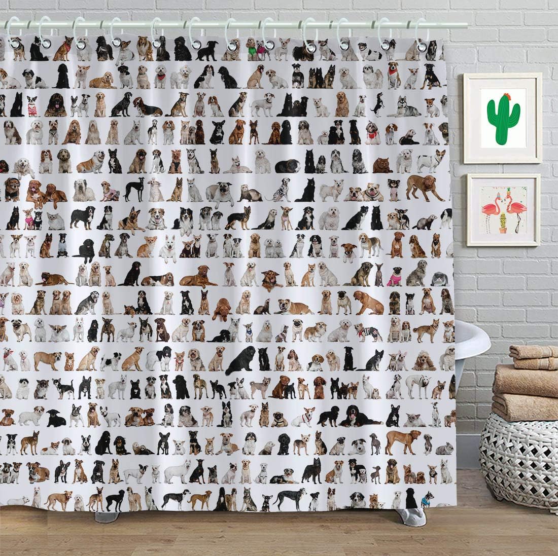 Dog Family Shower Curtain Lovely Puppy Pets Animal Bath Curtain for Kids Polyester Fabric Waterproof Cute Bathroom Decor with Hooks 72" x 72"