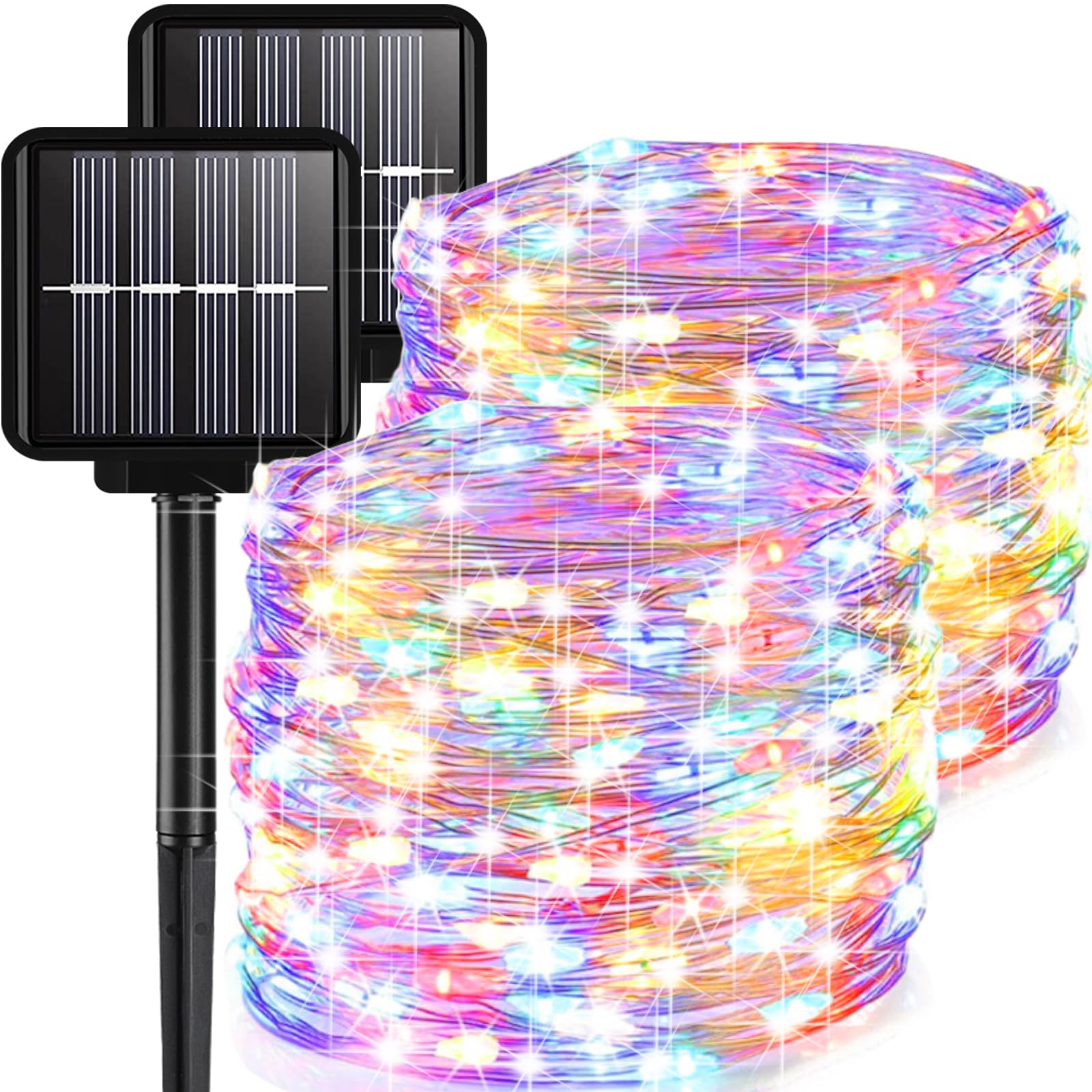 2 Pack Solar Fairy Lights Outdoor , 99 Feet 300 LEDs 8 Modes String Lights for Outside, Waterproof Solar Outdoor Light for Patio Yard Christmas Tree Halloween Wedding Party Decorations, Colorful