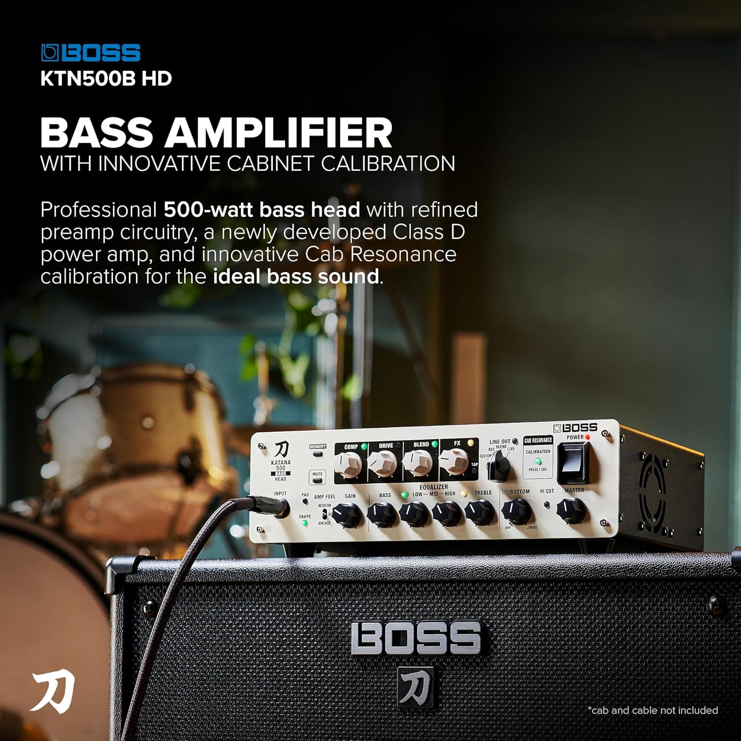 BOSS Katana-500 Bass Head | Compact 500-Watt Bass Amplifier Head with Professional Tone Tools | Innovative Cabinet Calibration | Access Over 60 Effects with BOSS Tone Studio | Expansive Connectivity