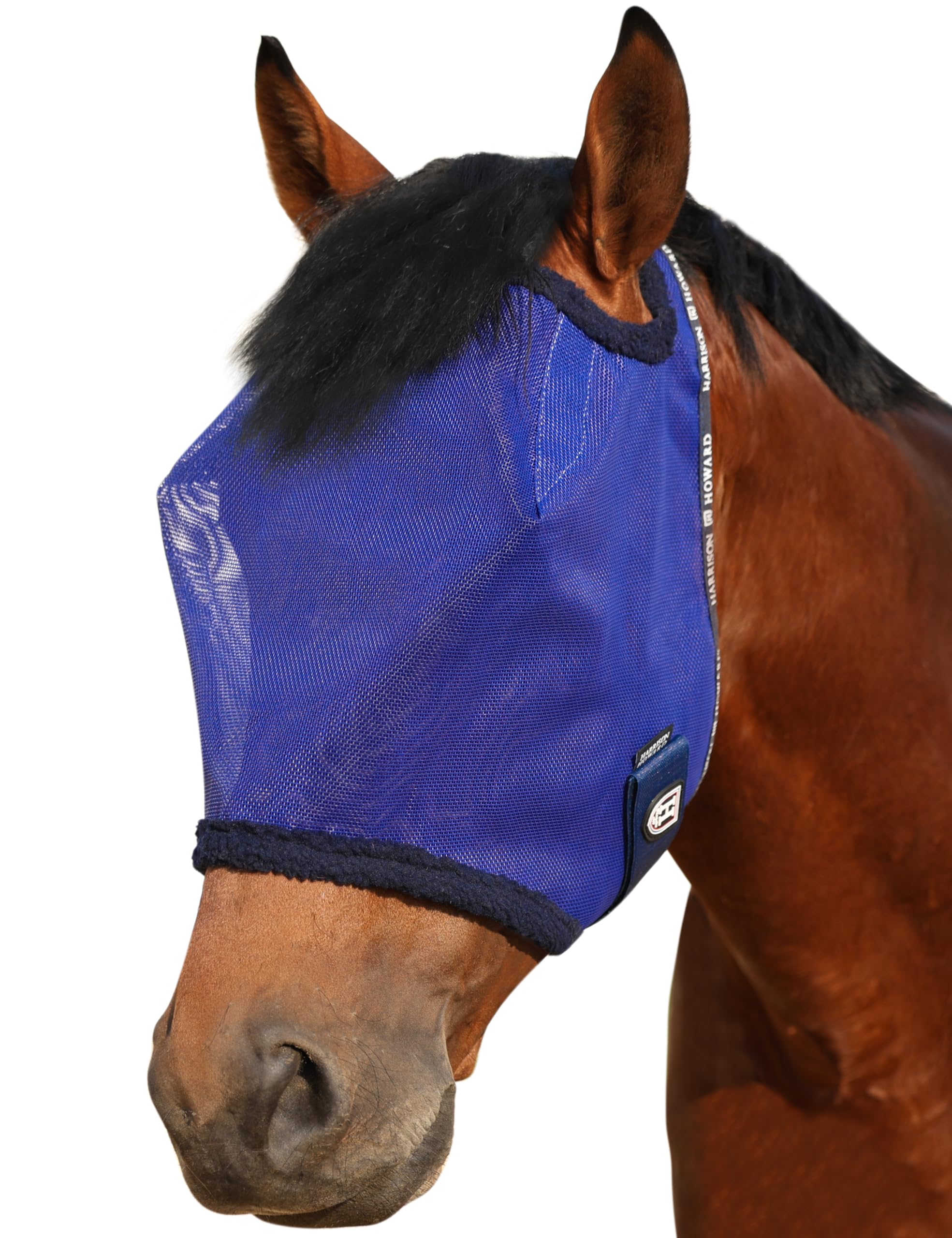 Harrison Howard All-Round Mesh Horse Fly Mask UV Protective with Fleece-Padded Edging Deep Navy S