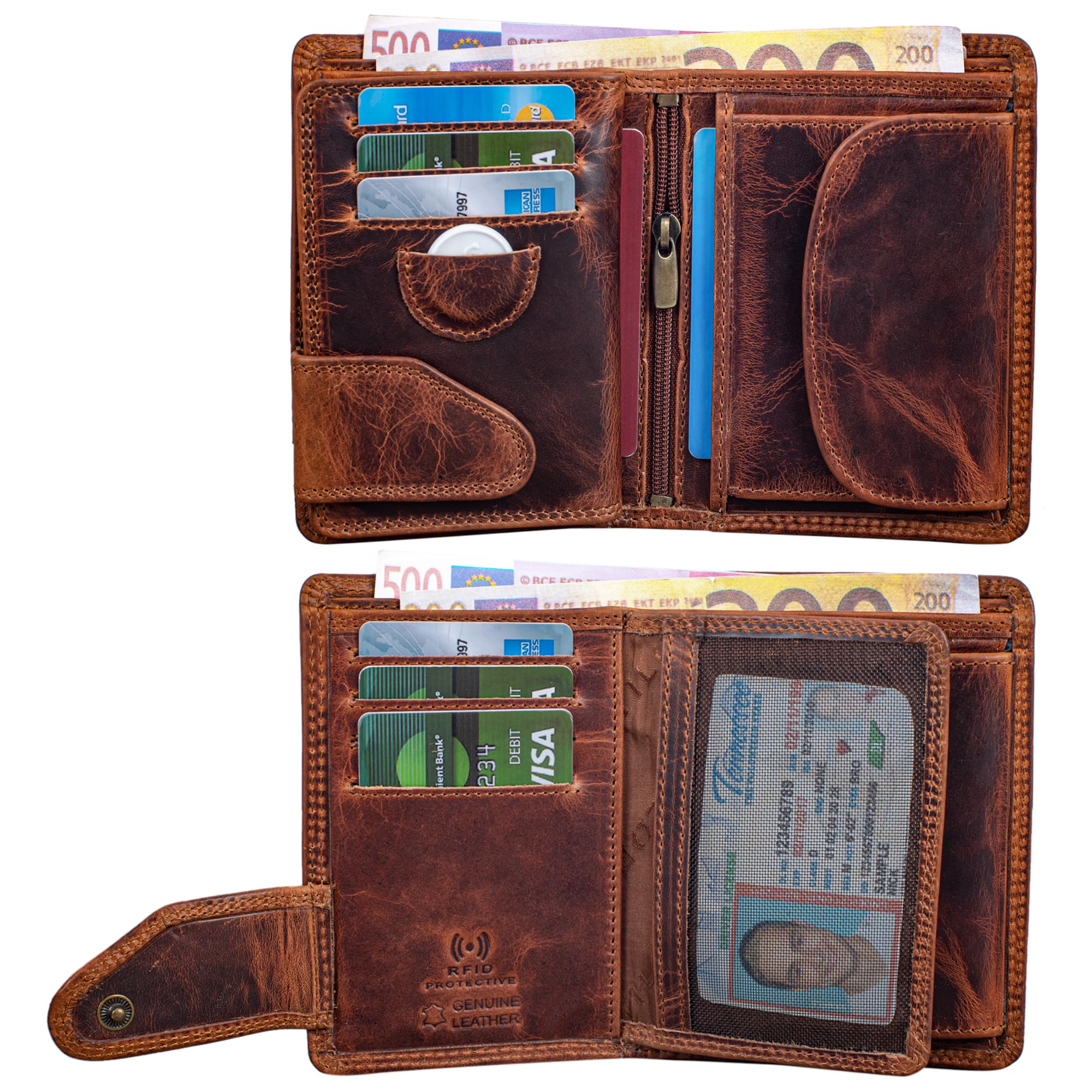 STILORD Matthis Portefeuille Verticale Homme Cuir Porte Monnaie avec Protection RFID Classique Bourse Porte Cartes de Crédit Pochette Cuir Véritable Couleur:Marron Moyen