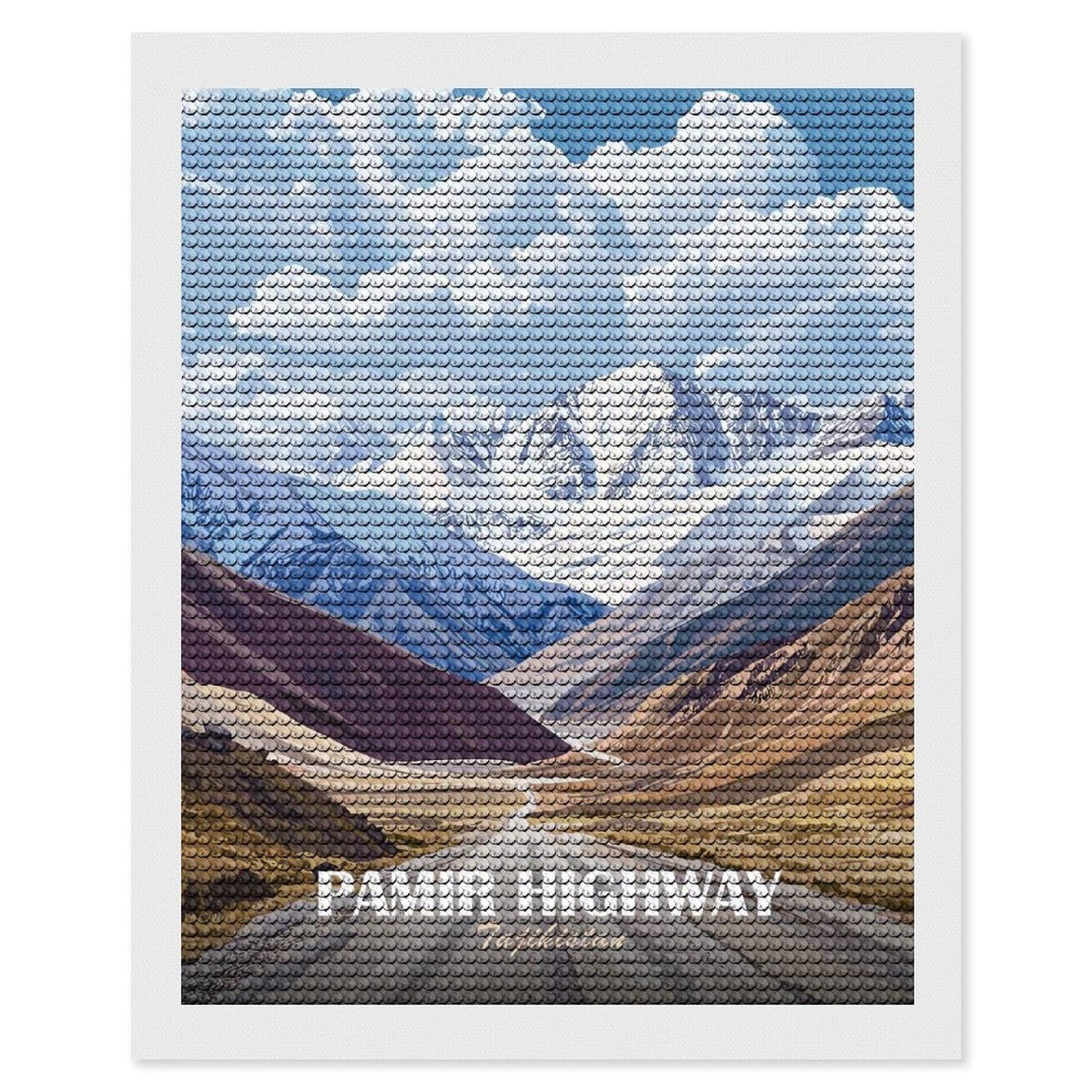 Junmoney Pamir Highway, Tajikistan Landscape Art DIY Diamond Art Canvas Kit 16"x20", Decorate Your Room, Sparkling Round Gems, Fun Craft Experience, Farmhouse Decor