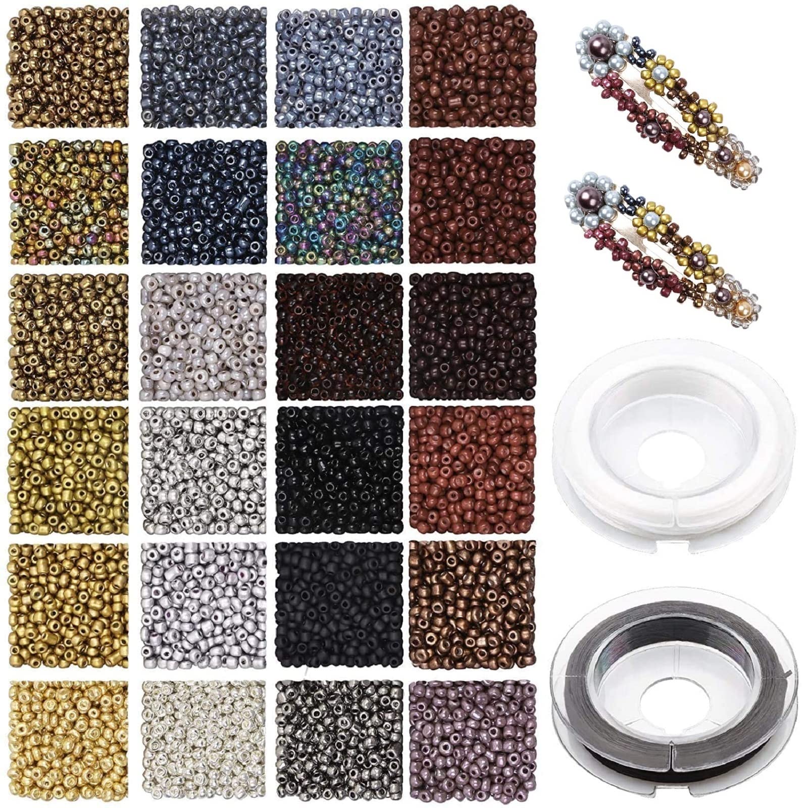 Prettme Multicolor M 24 Colors 3Mm Dark Brown Glass Seed Beads Bulk For Bracelet Making Kit,4800Pcs 8/0 Small Pony Tiny Beads For Embroidery Necklaces Earrings Crafting, Jewellery Making Kit