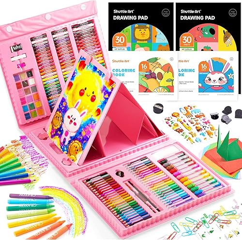Miniatura 9 de Shuttle Art Juego de Arte para Niños de 335 Piezas, Suministros de Arte Multimedia, Kit de Arte de Regalo con Caballete Tríptico, 2 Blocs de Dibujo,