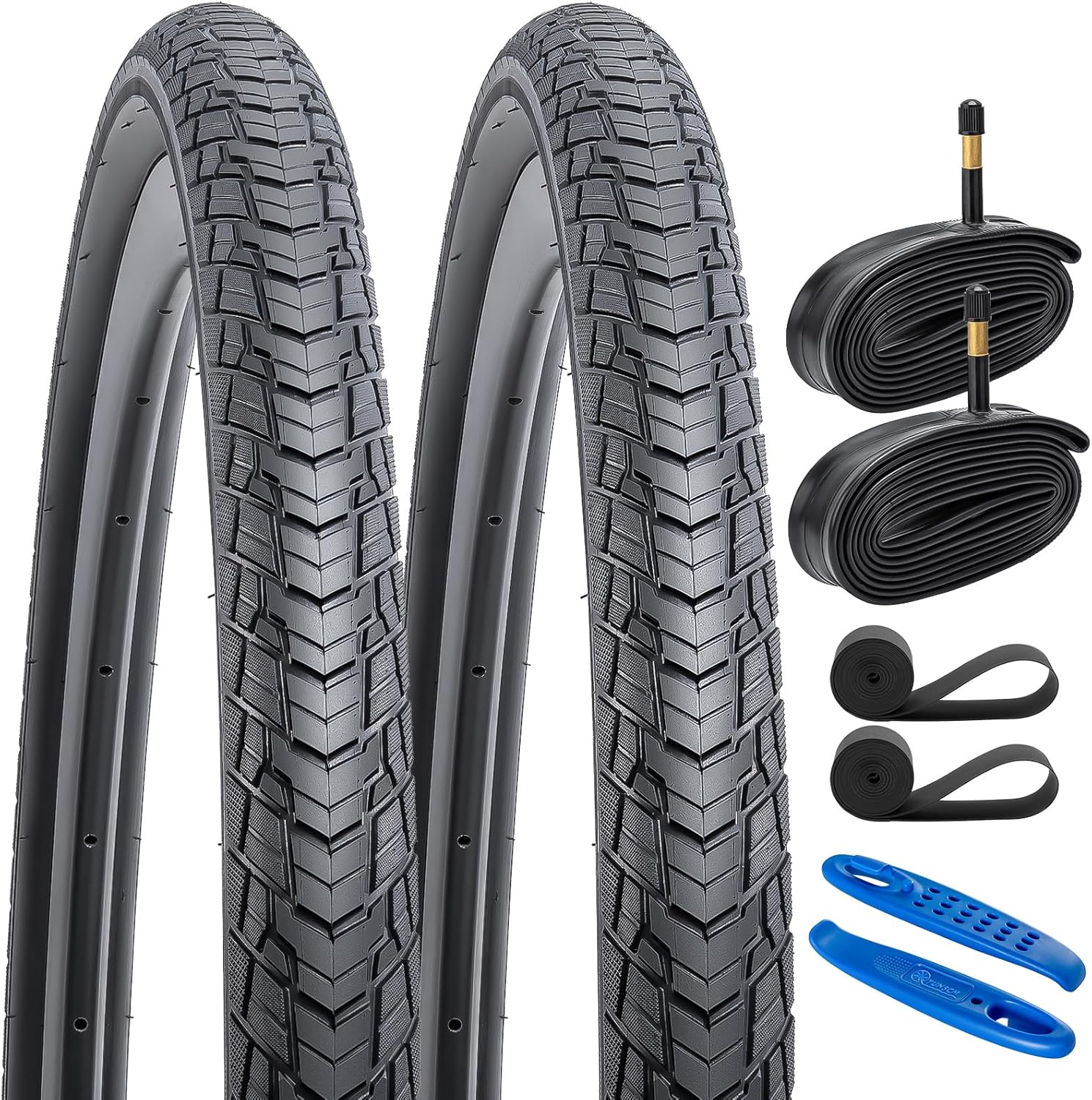 2-PCS 700C Bike Tires 700x45C 28x1.75 (47-622) and 700C Heavy Duty Bike Tubes with 2 Rim Strips Compatible with 700x43C 700 x 45C 28x1.75 700x46C Bike Bicycle Tires and Tubes (Y-1130)