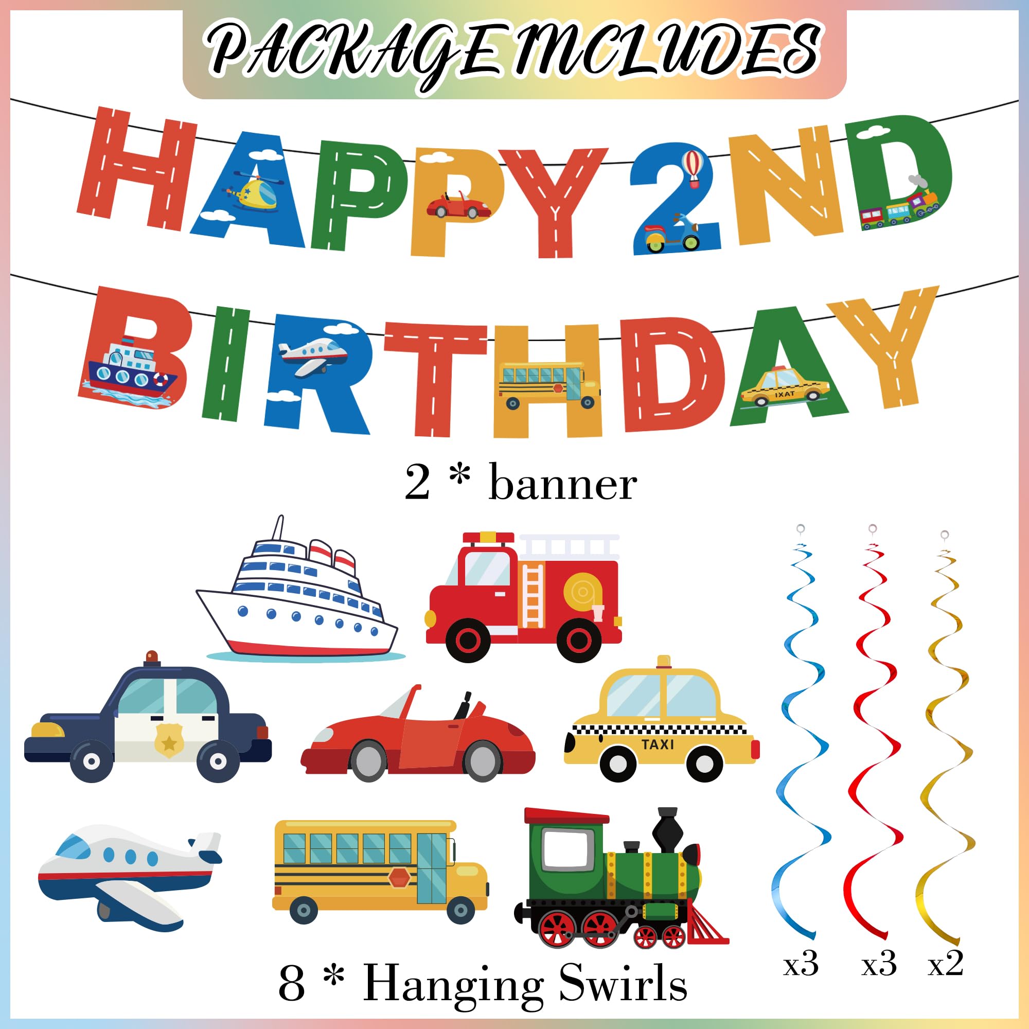 Kit Decorazioni 3° Compleanno Ragazzo - Tema Trasporti: Treno, Aereo, Camion Pompieri, Palloncini