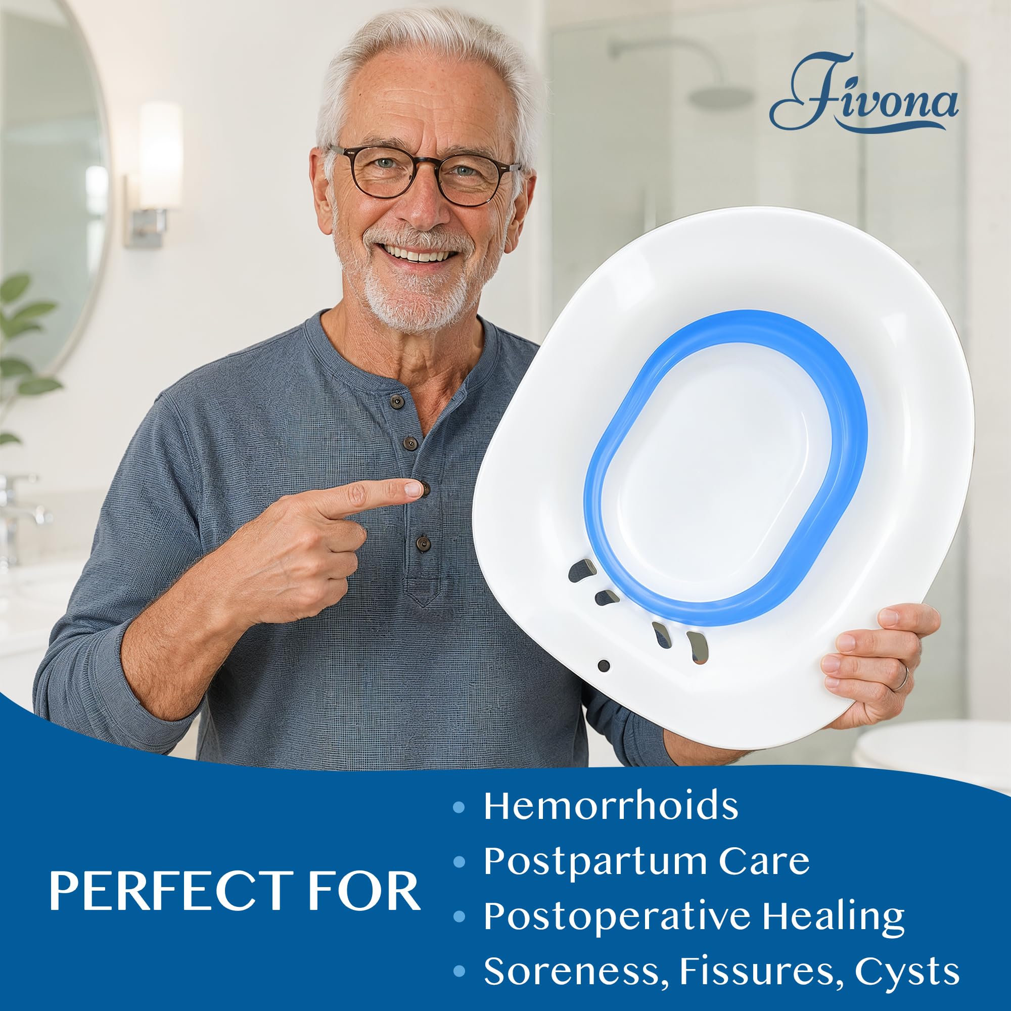 Fivona Unisex Sitz Bath Seat for Soak and Yoni Steam - Hemorrhoid, Fissure, Postpartum Care - BPA Free, Ergonomic Seat, Anti-Spill - Universal Fit
