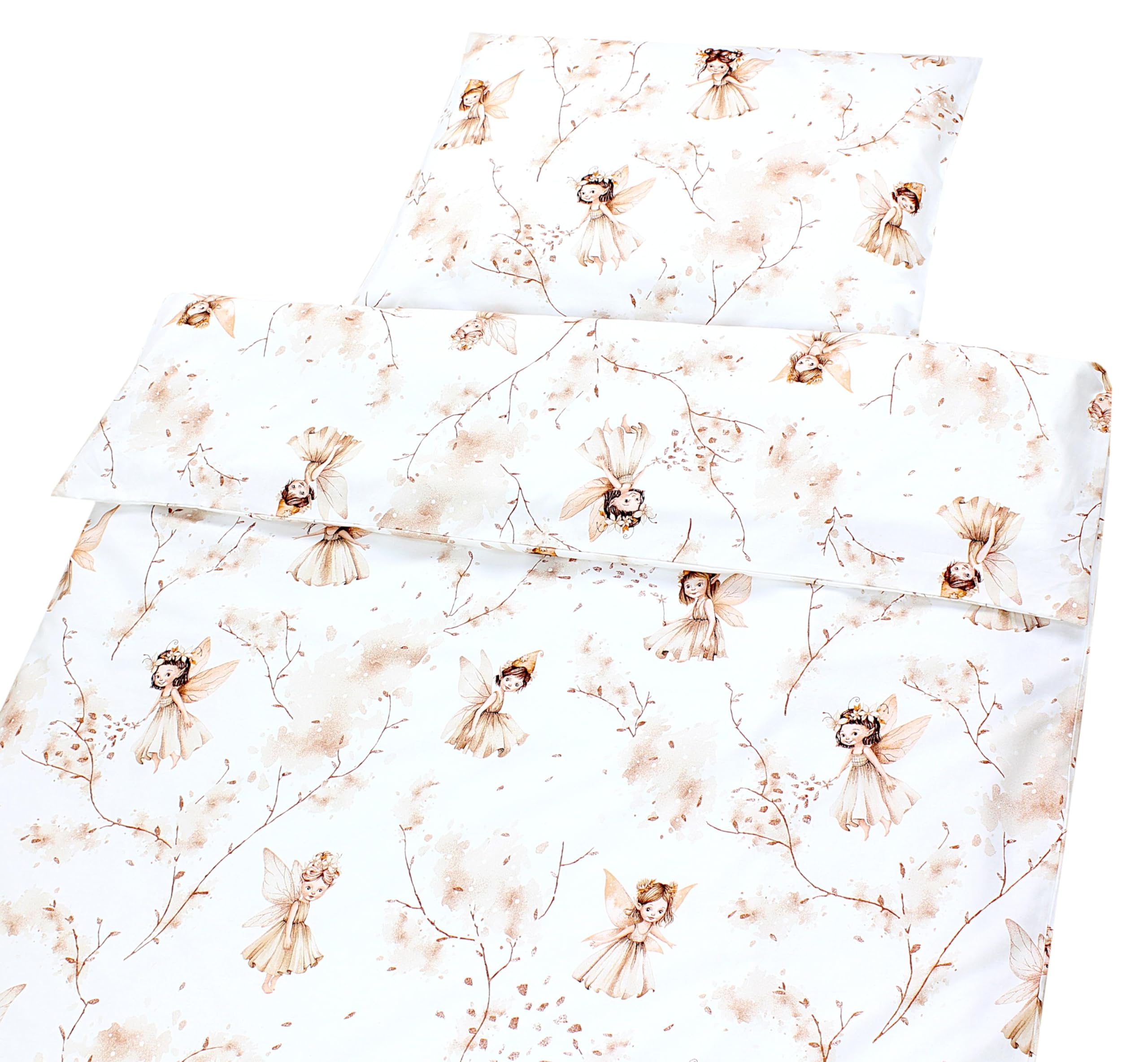 TupTam Ensemble de Linge de Lit pour Enfants 2 Pièces pour Fille Garçon, Beige/Fées, 120x90 cm