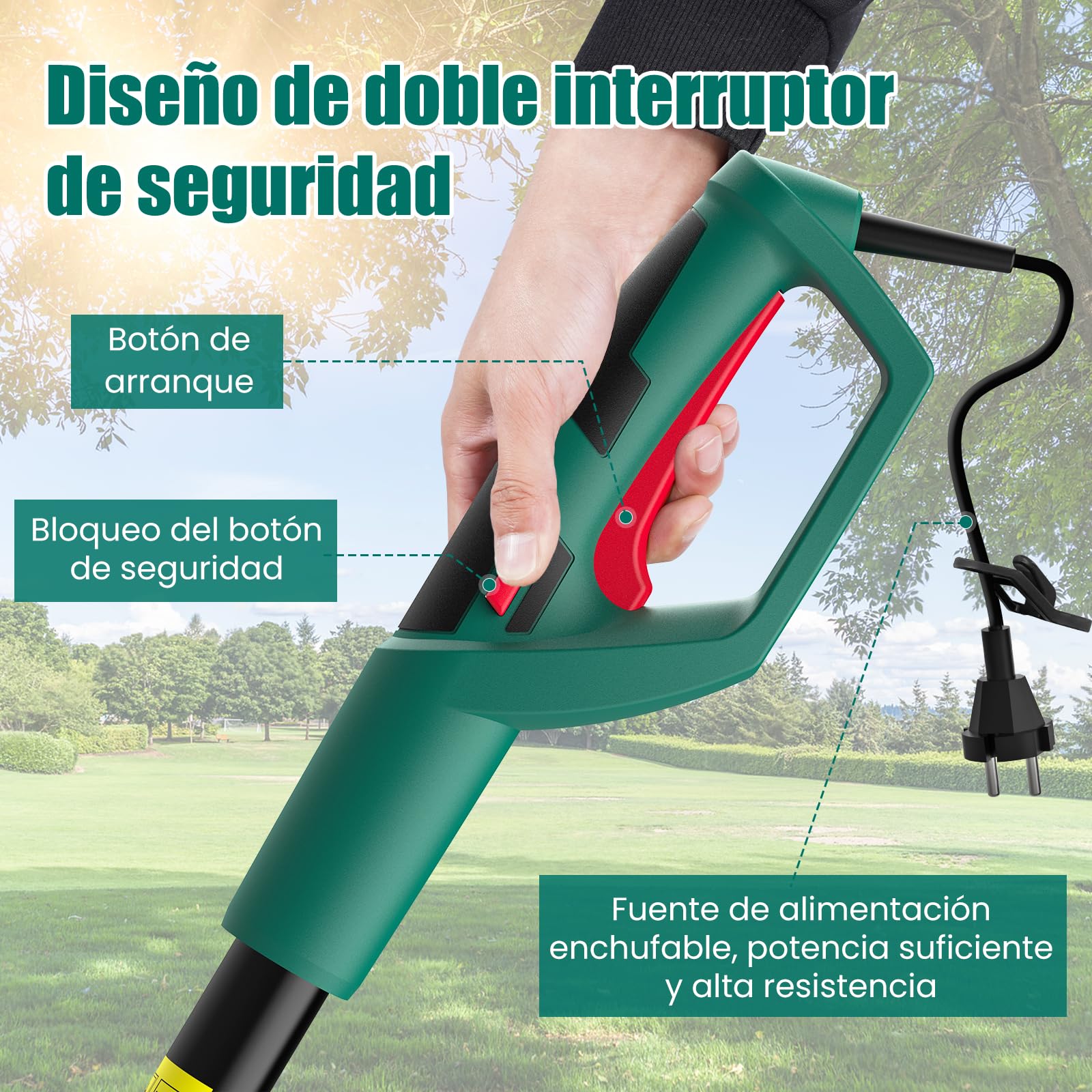 Hychika Sierra eléctrica de alta podadora, motor de 750 W, barra telescópica de 225 – 300 cm, cabezal de motosierra multieje para cortar sin esfuerzo