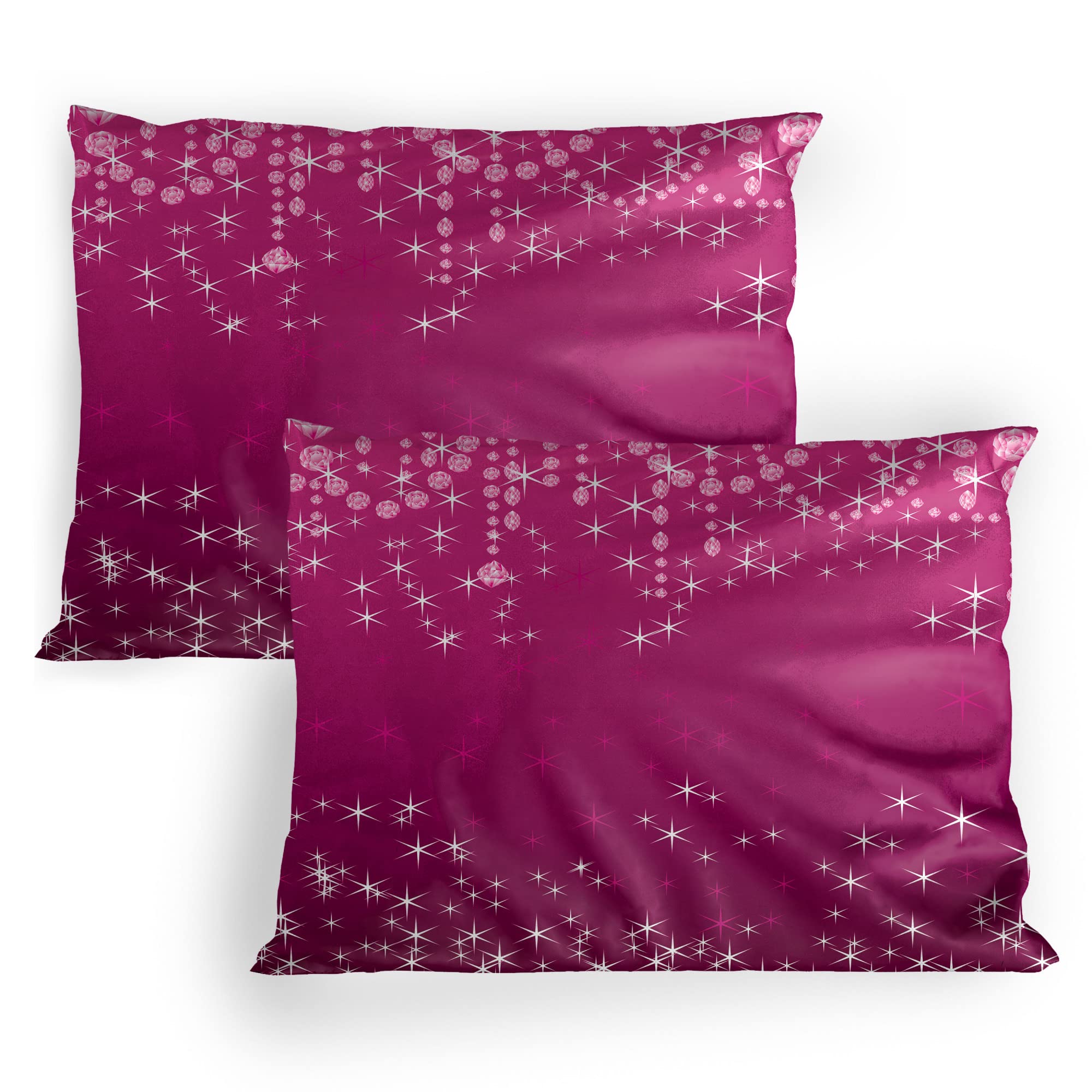 Lunarable Diamonds Pillow Sham Set of 2, Abstract Feminine Composition Tiny Stars and Drops Girly Digital Print, Quality Microfiber Bedding Item for All Seasons, 26