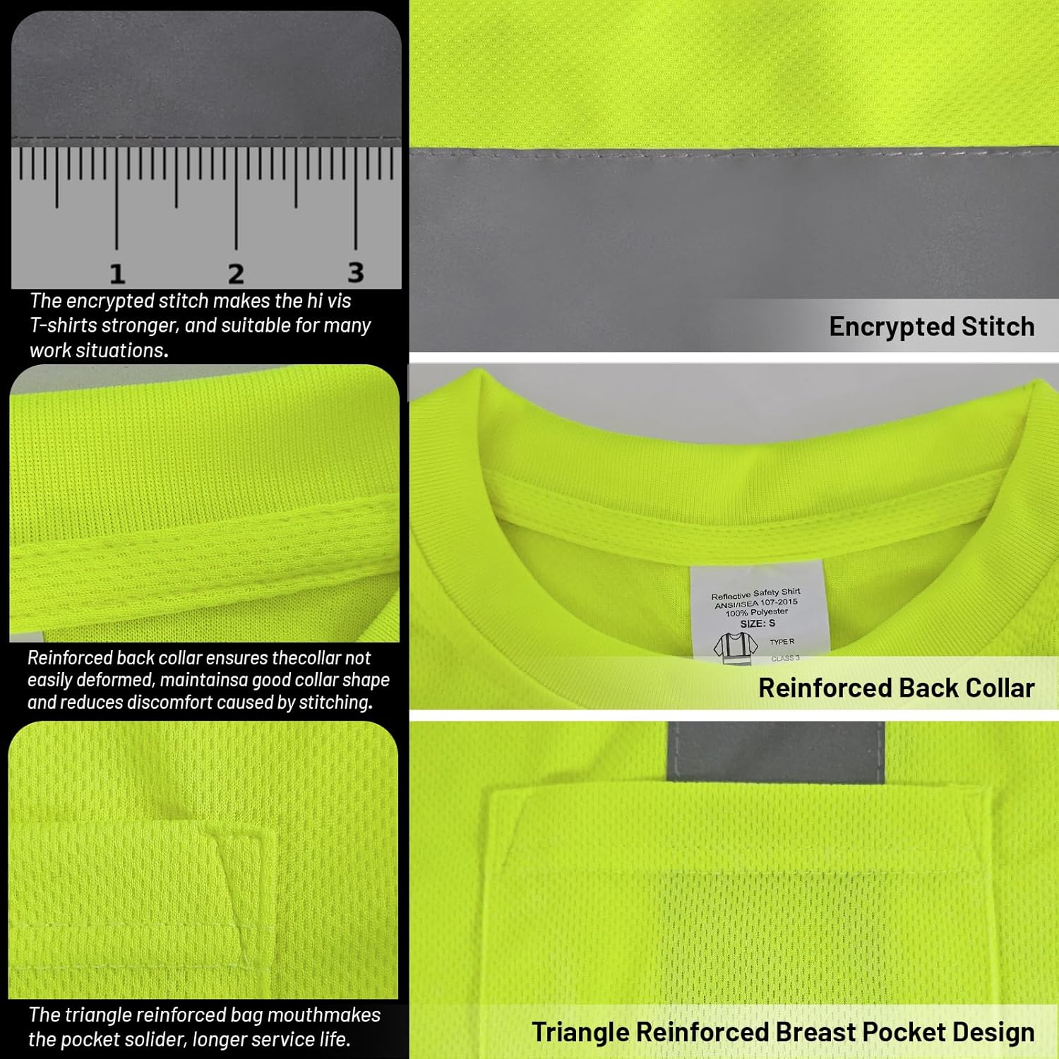 Hi Vis Shirts for Men Women High Visibility Safety Reflective Work Shirts Class 3 Short Sleeve - Image 5