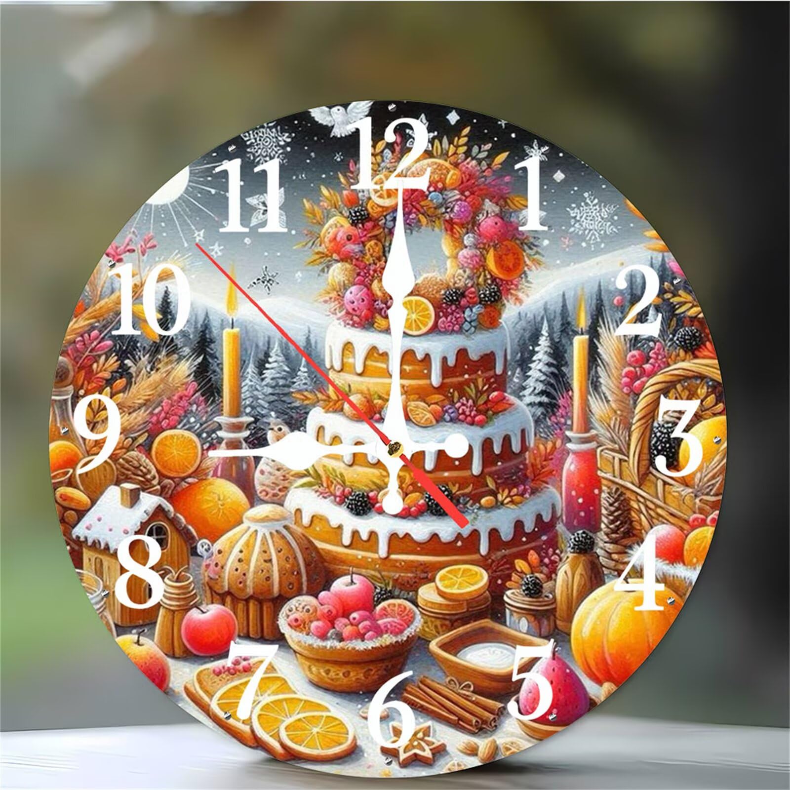 Horloge murale moderne de 30cm gâteau d'hiver pour cuisine et salon