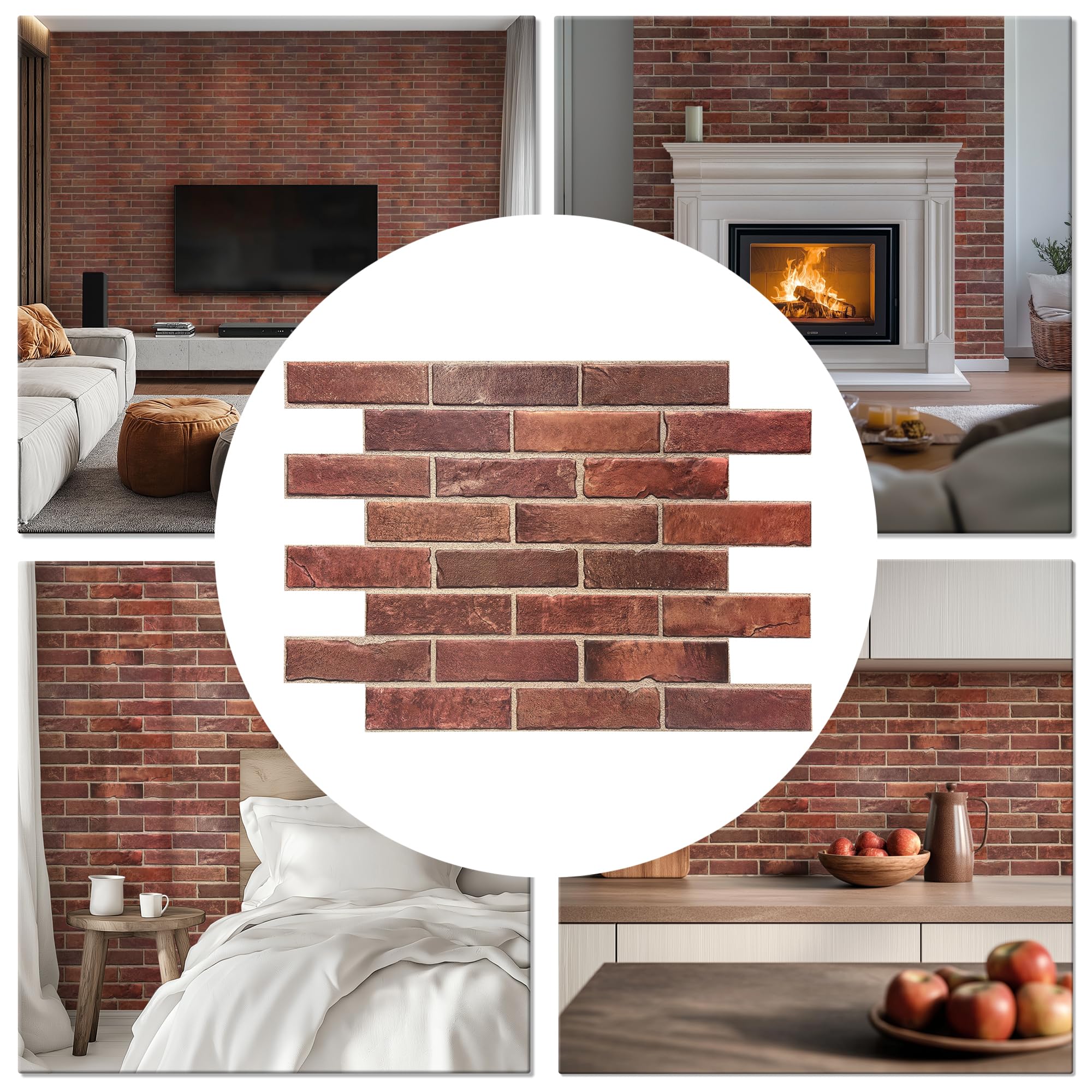 CONCORD WALLCOVERINGS ™ 3D Red Faux Brick Wall Panels - Pack of 20, Lightweight 17.5" x 24" (44.5 cm x 61 cm) PVC Sheets, Decorative Stone Tiles for