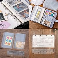 Vista 2 de 32 Pcs Binder Pockets A6 Size 6 Holes Binder Zipper Pouch Folders for 6-Ring Notebook Binder Loose Leaf Bags, Waterproof PVC Pouch Document Filing