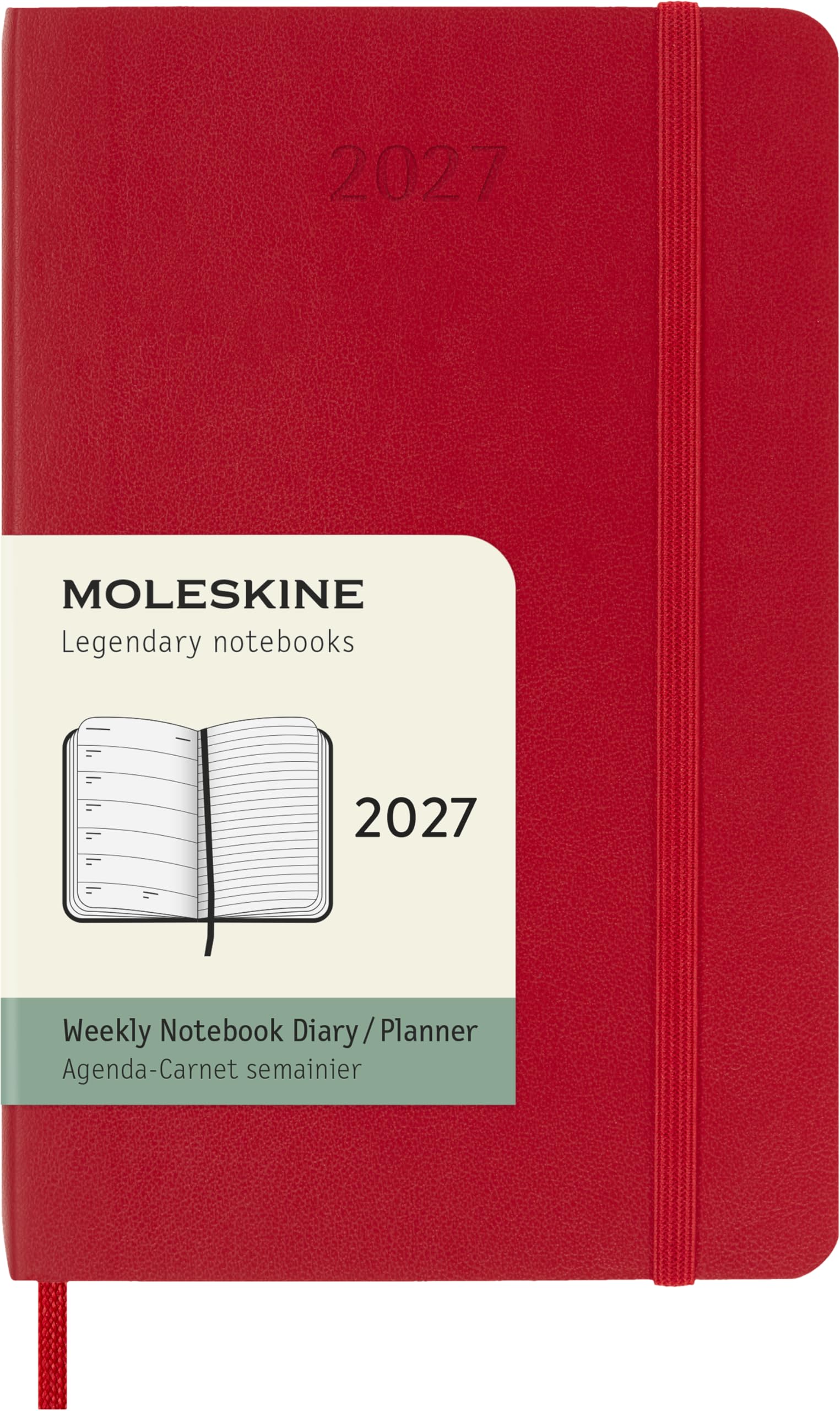 Moleskine Wochenkalender 2027, 12-Monats-Planer mit Platz für Notizen, Softcover, Elastischer Verschluss, Format Pocket 9x14 Cm, Scharlachrot