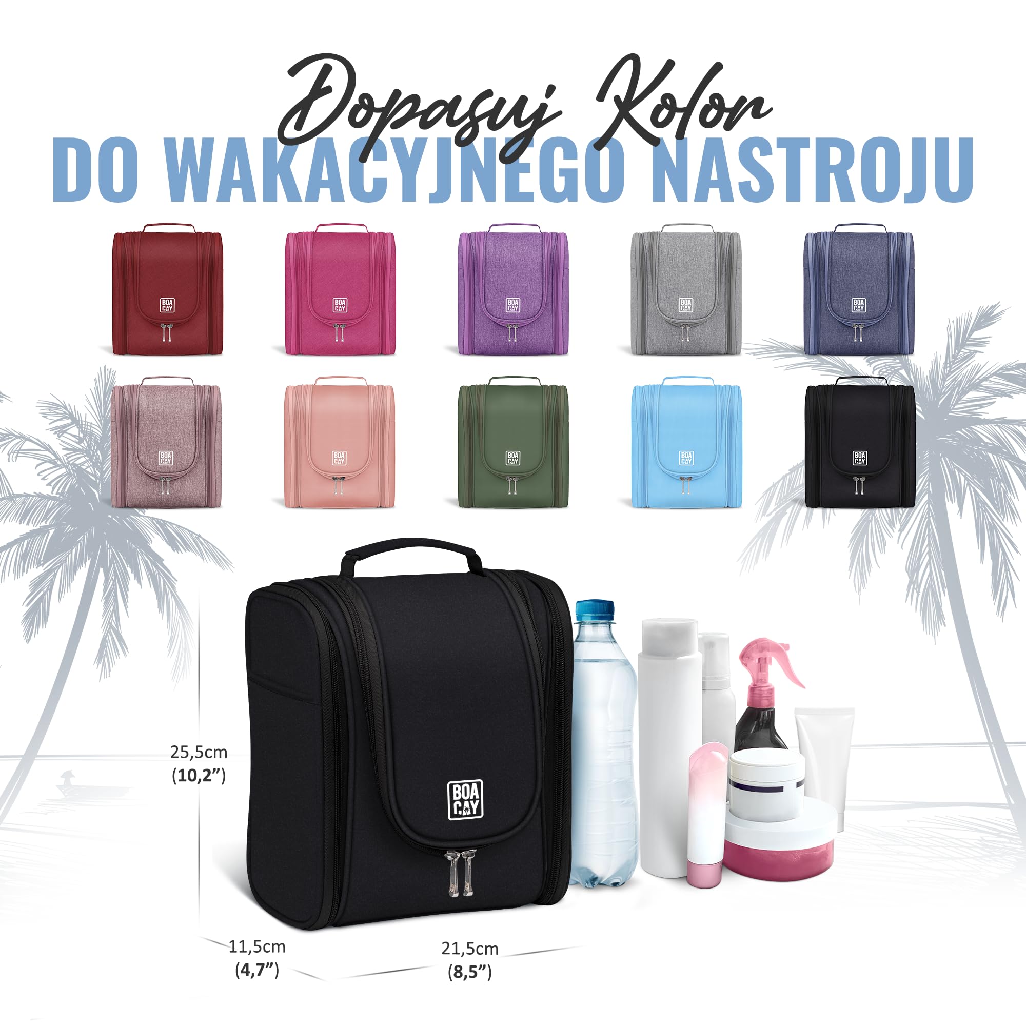 BOACAY Wisząca Kosmetyczka Podróżna dla Kobiet i Mężczyzn, Organizer na Kosmetyki, Niezbędniki, Akcesoria Podróżne
