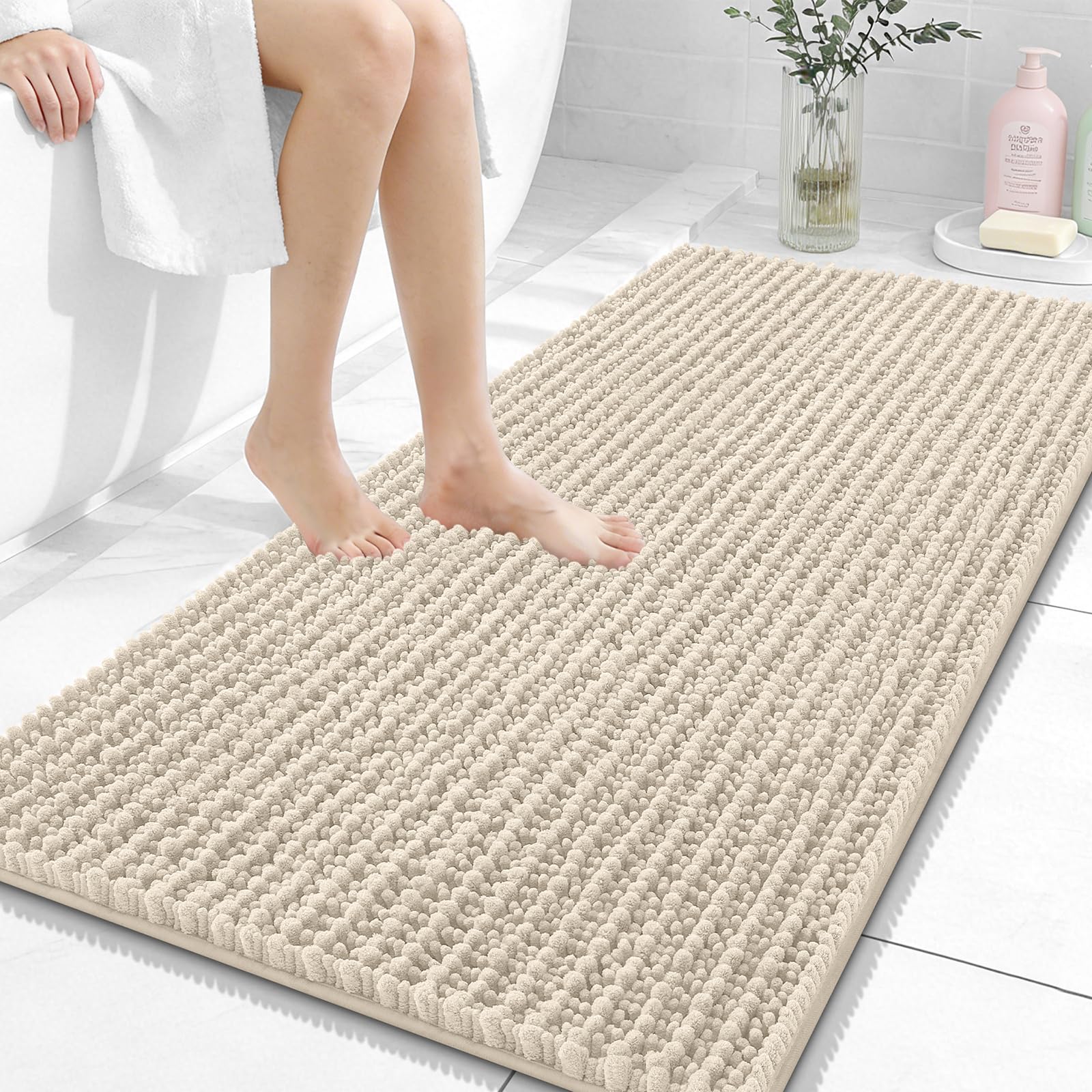 Photo 1 of OLANLY Chenille Bath Rug 47" x 24" Sand