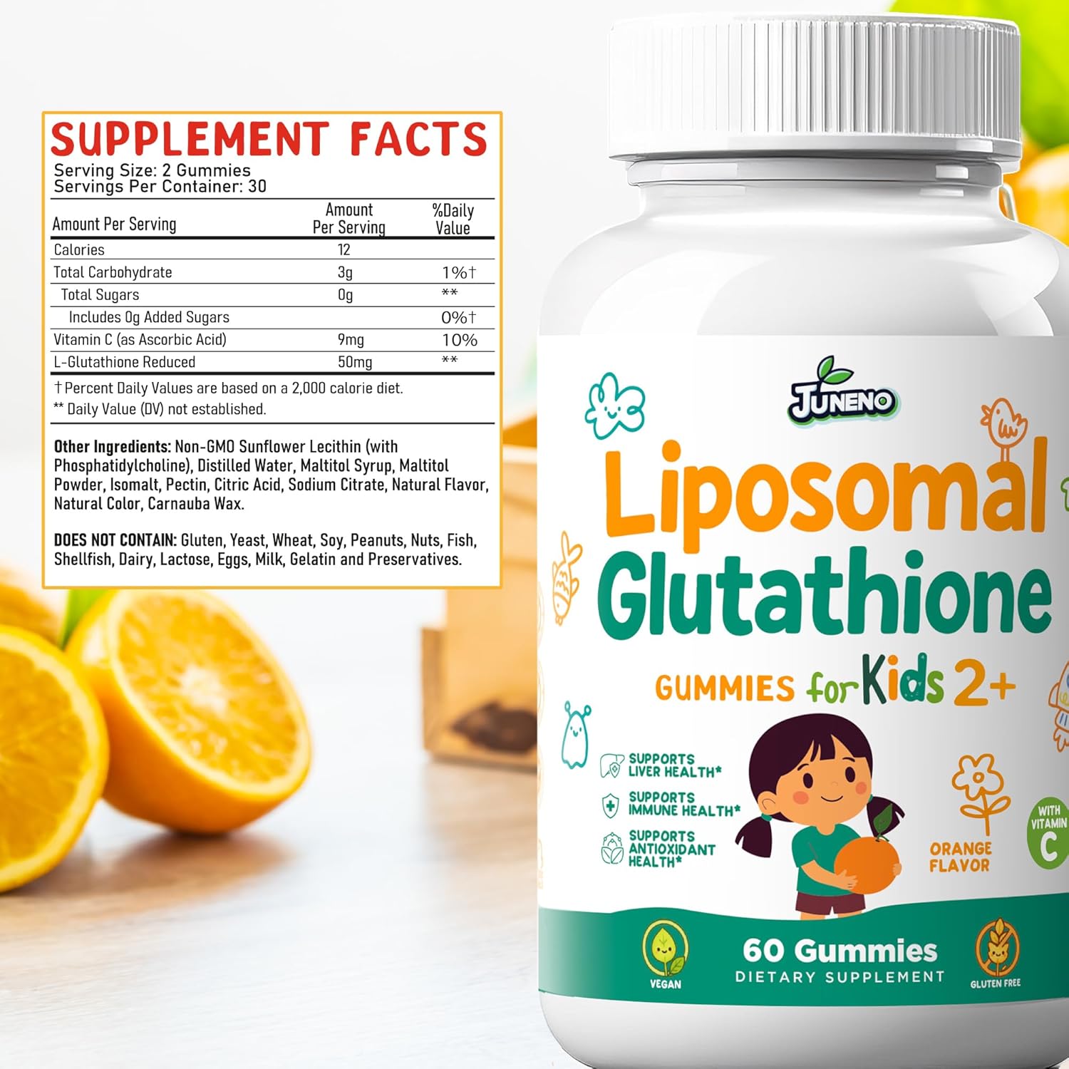 Liposomal Glutathione Gummies for Kids - Vitamin C Supplement for Healthy Immune Support Antioxidants & Detox - Sugar Free Vegan Non GMO