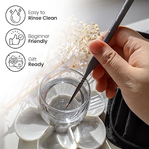 Miniatura 7 de Juego de pinceles de pintura de detalles finos para aceite acrílico, acuarela, virolas inoxidables y asas ergonómicas, pinceles de pintura, pinceles