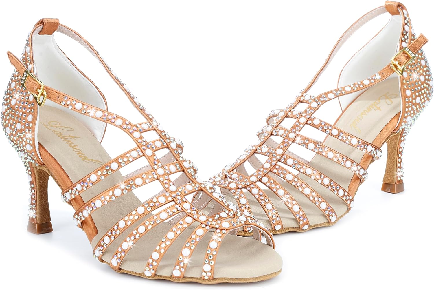 Latinsoul Y20532 Women's 2.95 Inch Rhinestone Latin Heels Adjustable Ankle Strap Ballroom Dance Shoes