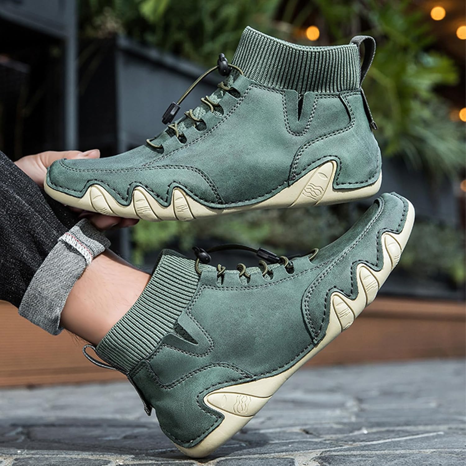 Men'S Waterproof Leather Lightweight Outdoor Ankle Boots Comfortable Round Toe Soft Sole Non-Slip Driving Walking High Top Chukka Boots Slip-On Lightweight Sports Shoes