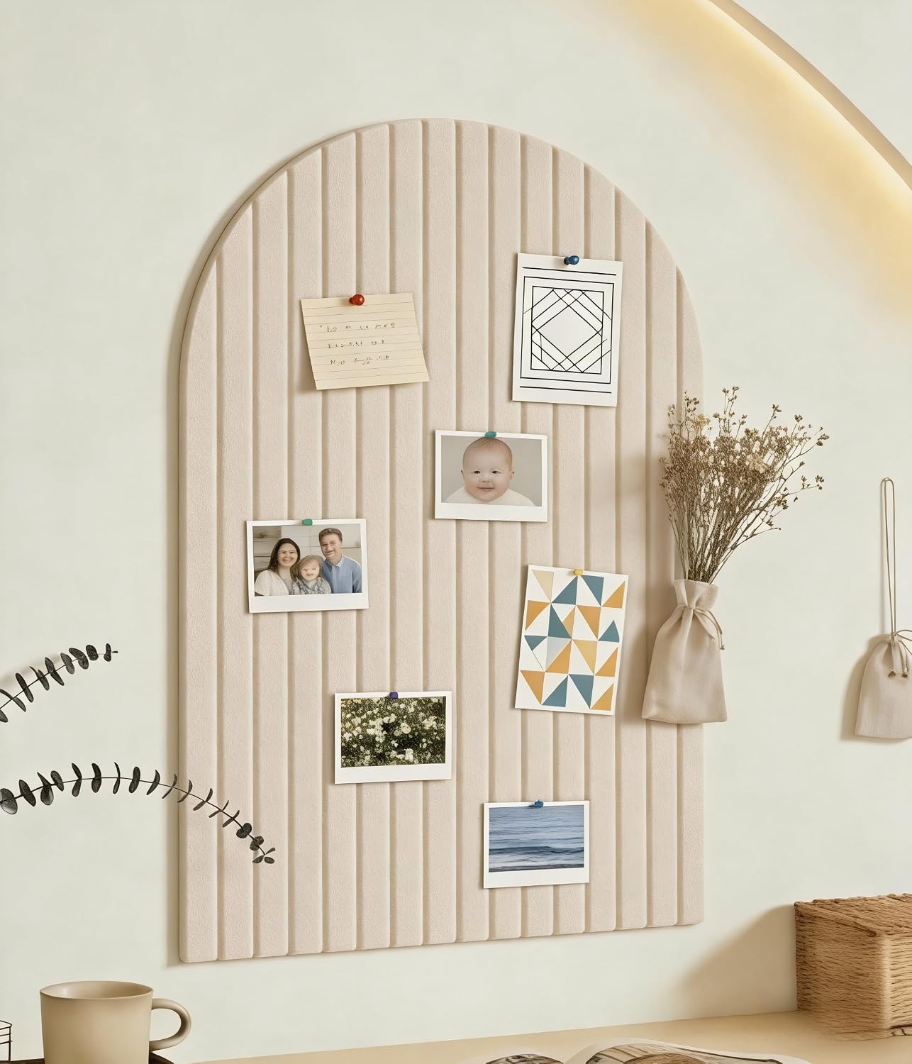 Large Arched Felt Bulletin Board, Sized 36" x 24" for Office & Wall Decor – 6 Customizable Adhesive Tiles with Pins are Perfect to Display Your Photos (Pink)