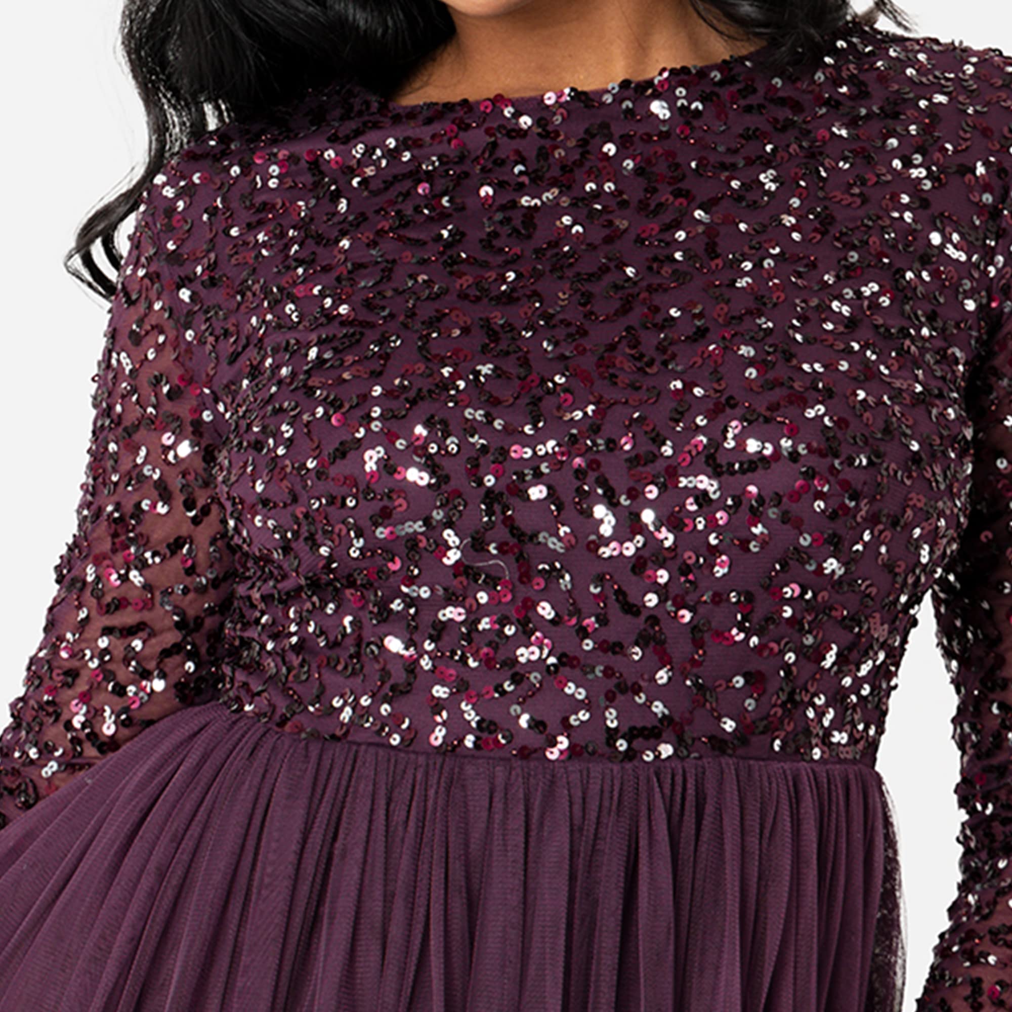 Maya Deluxe Maxi Abito A Maniche Lunghe con Abbellimento Maya Vestito per Damigella d’Onore Donna