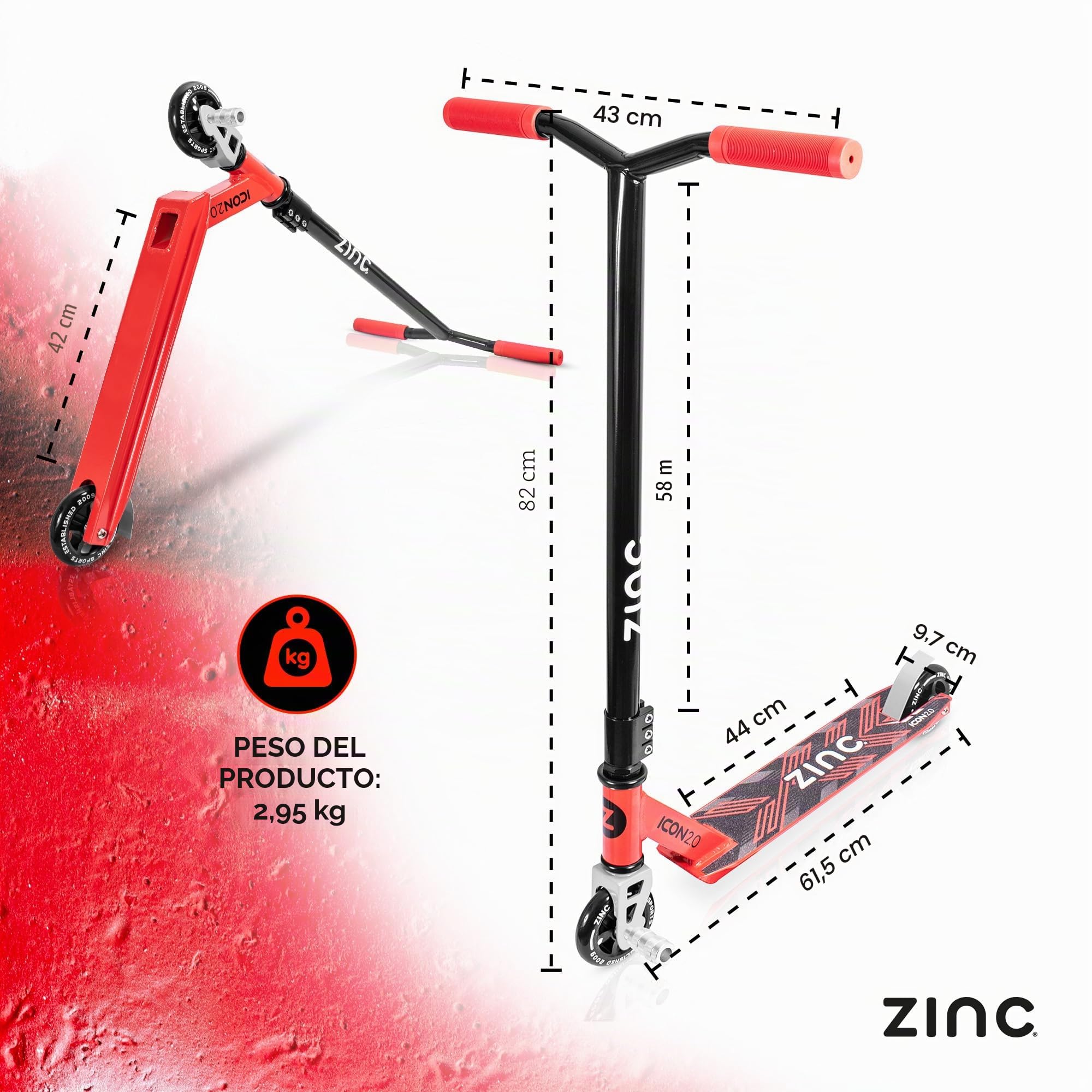 Zinc Icon 2.0 - Patinete para Acrobacias, Color Rojo y Negro