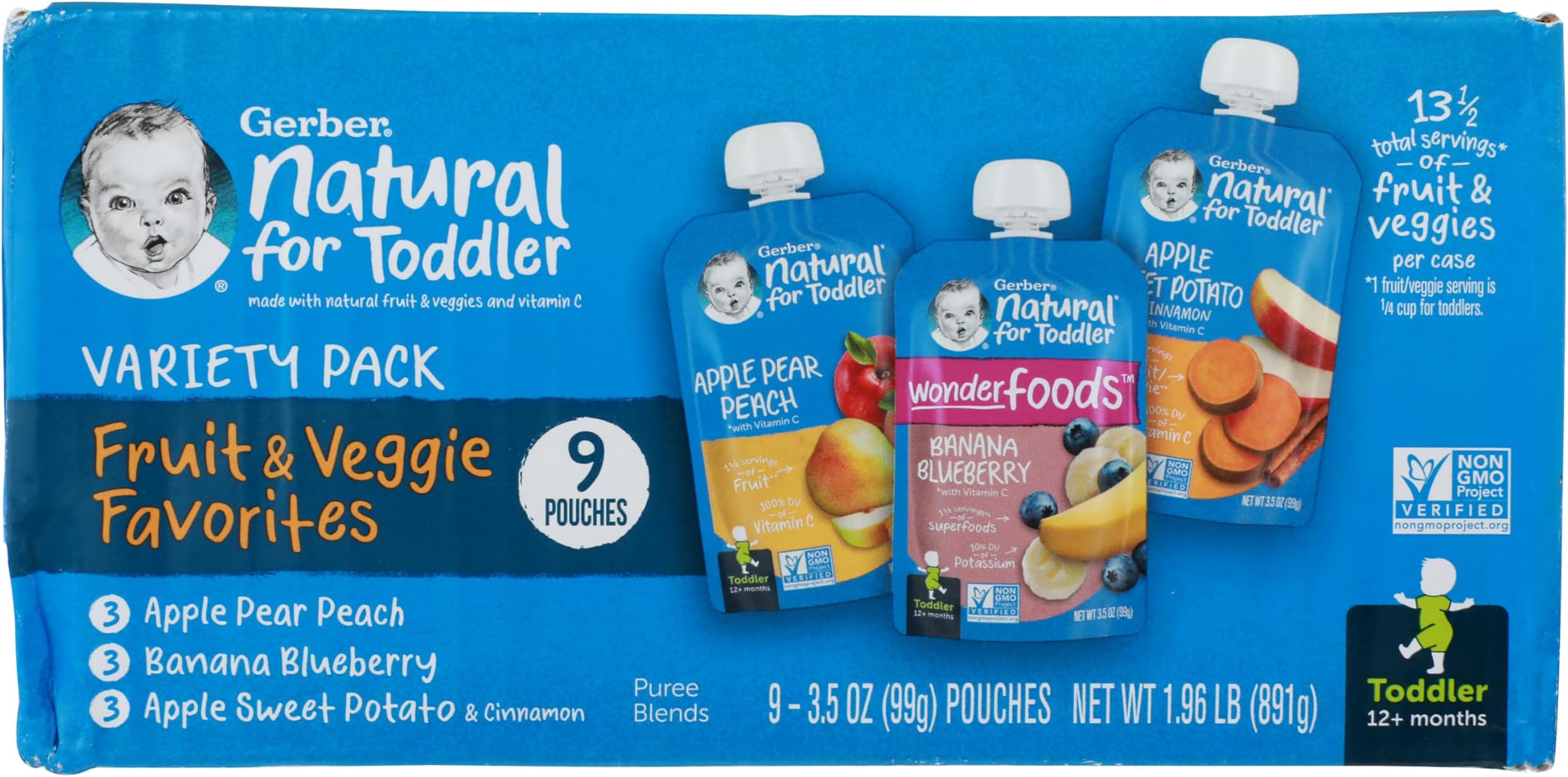 Stage 2 Baby Food, Fruit and Veggie Favorites Puree Pouches Variety Pack, No Added Sweetener, Baby Food Pouches, 9-Pack