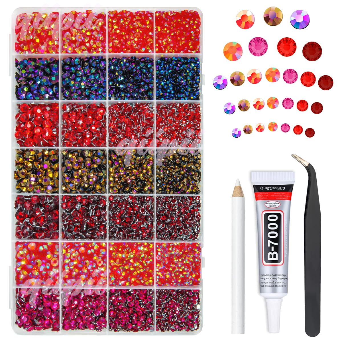 qiipii 28 Types Red Jelly Resin Rhinestones for Bedazzling Crafting 3mm 4mm 5mm 6mm Flatback Colorful Stones Gems Diamonds for Nails Face Eyes Makeup