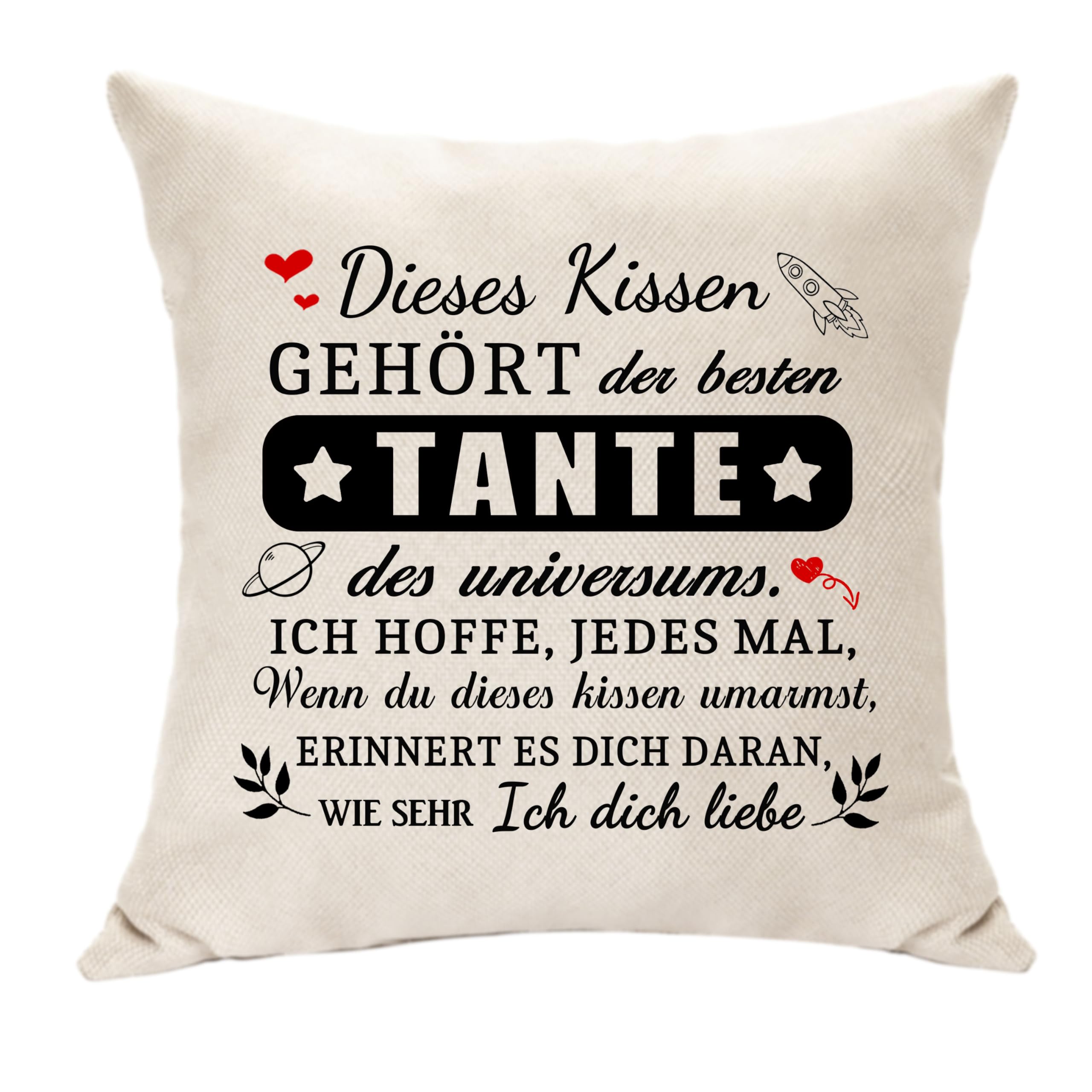 Hasodeo Original Tante Geschenke von Nichte Neffe Kissenbezug Dekoration Kissen - 45x45cm - Bestes Tante-Geschenk Universum - Geburtstag, Weihnachten