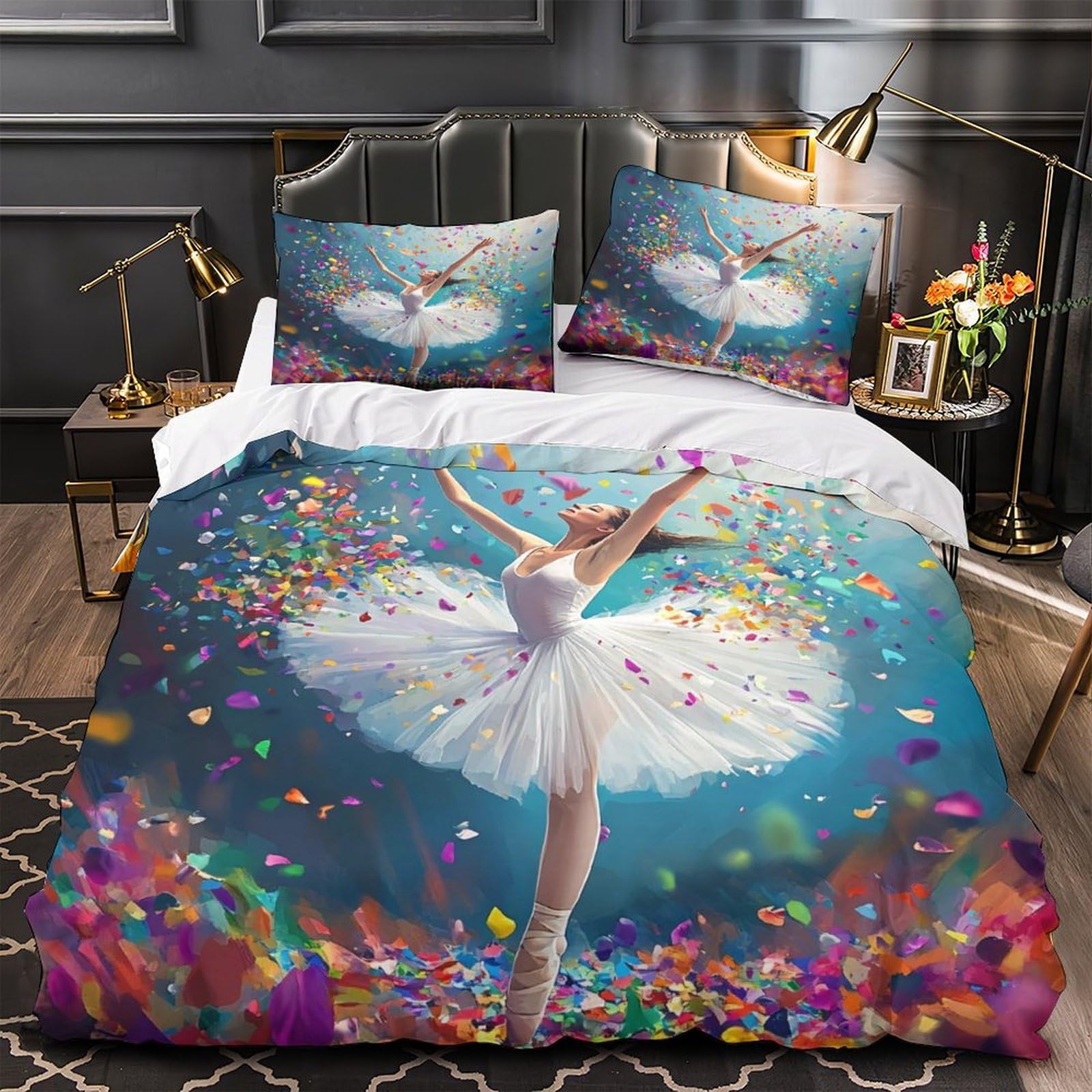Parure de lit ballerine de qualité supérieure avec impression 3D et fermeture éclair
