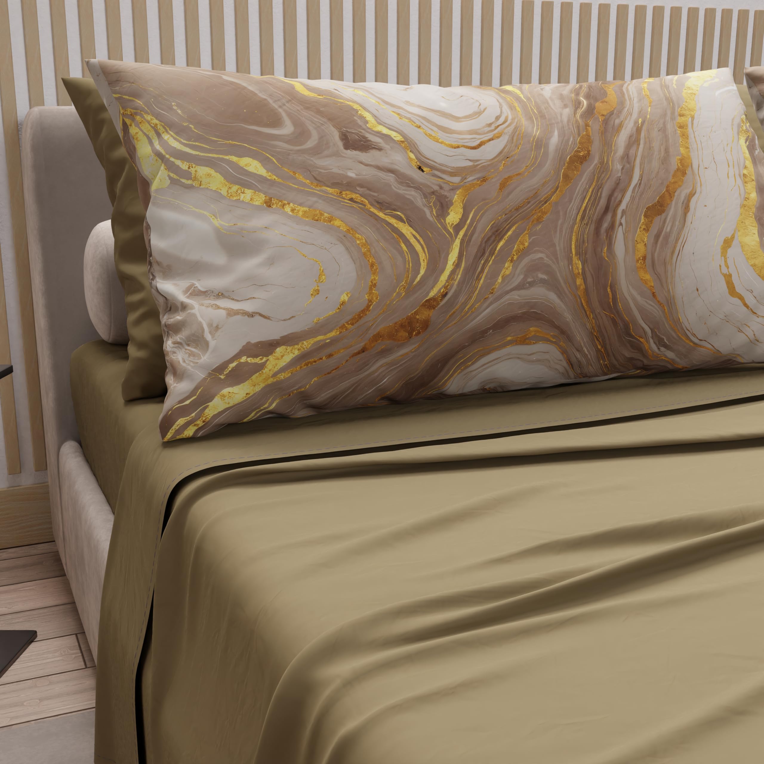 PETTI Artigiani Italiani - Double Bed Sheets Cotton with Pillowcases in Digital Print, Double Bed Sheet Marble Design, Taupe, 100% Made in Italy