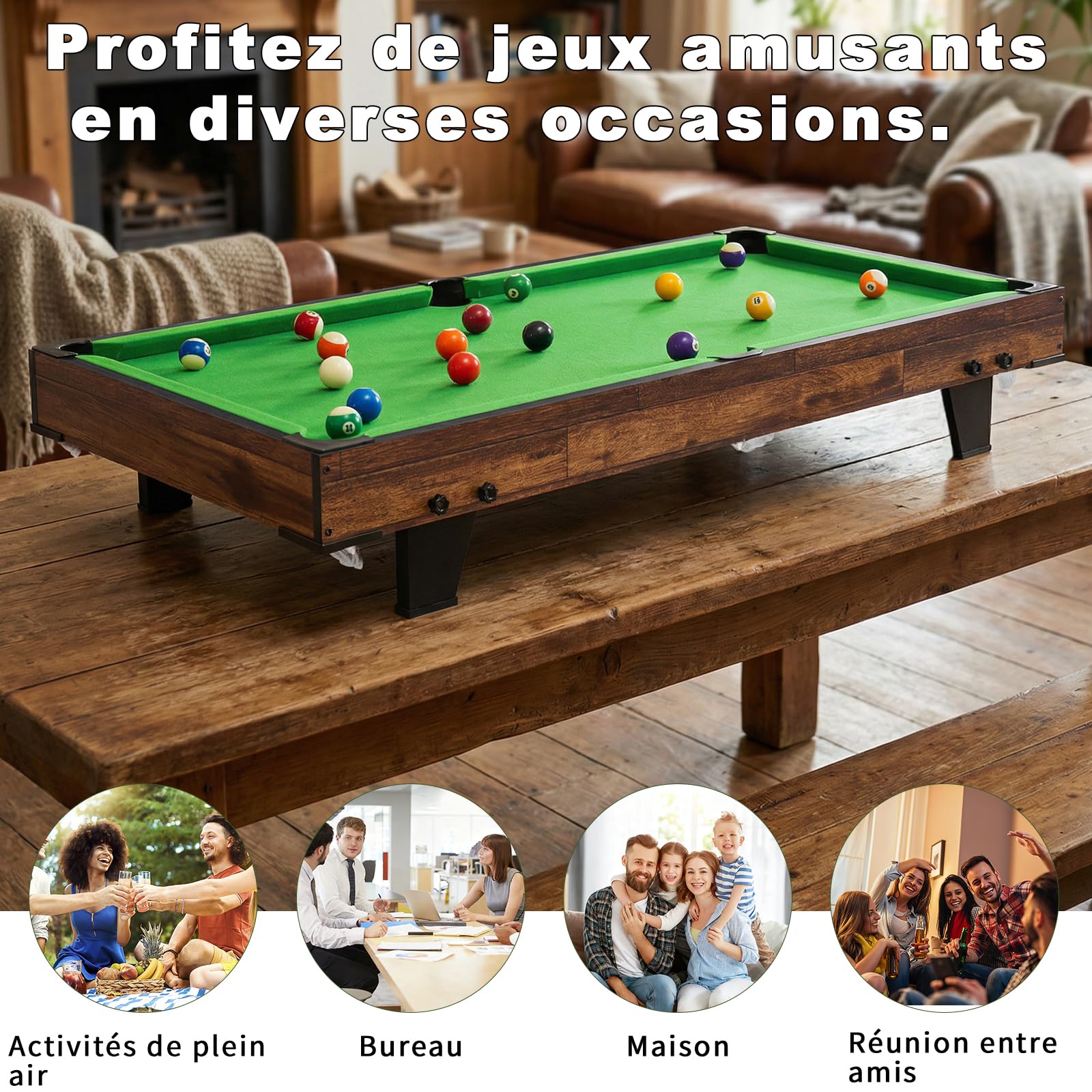hotsizz Mini Billardtisch, Maße 120 × 60 × 20 cm, Billard Tisch für Erwachsene und Kinder, inklusive kompletten Zubehörs