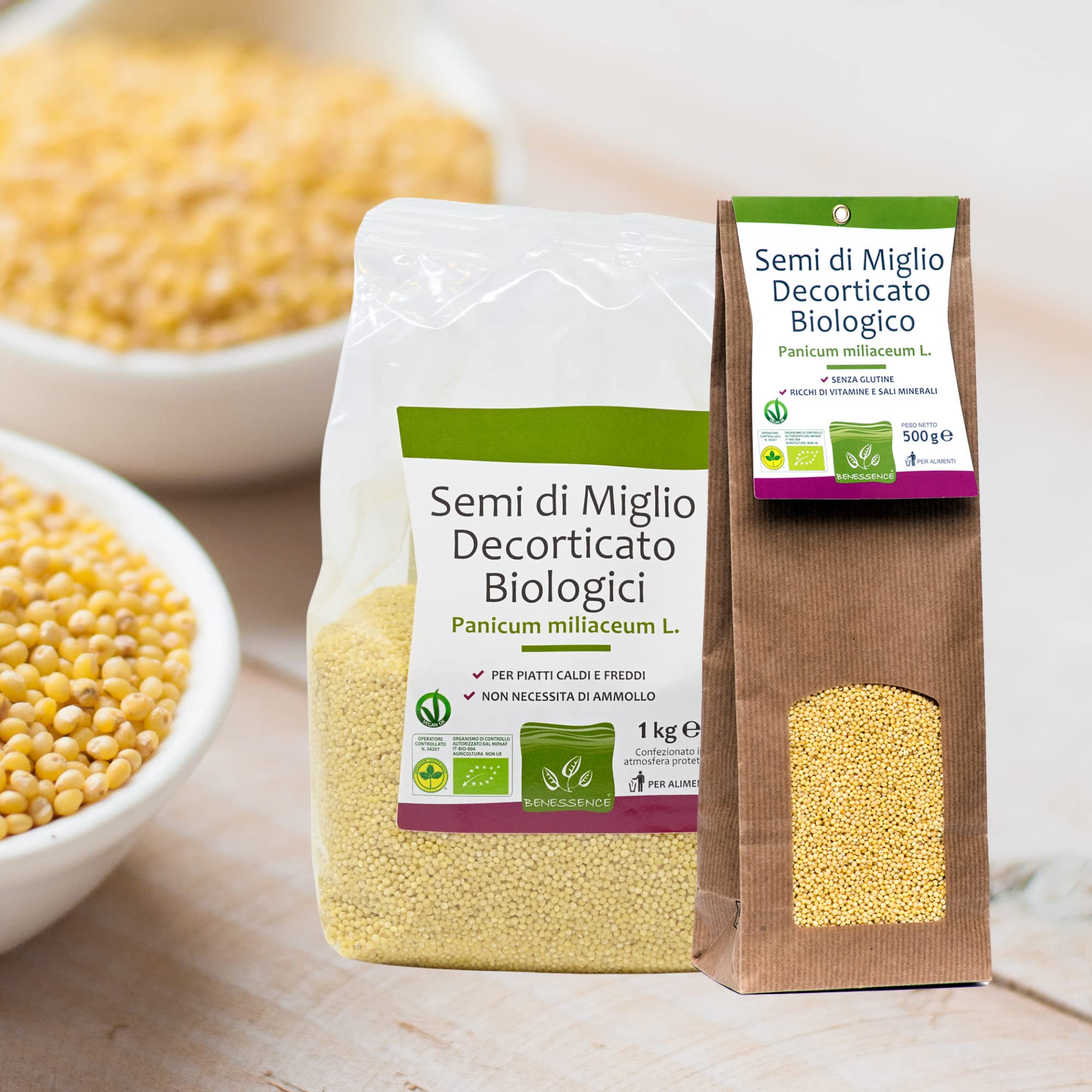 Benessence - Semi di Miglio Biologici in Atmosfera Protettiva - 1000 gr