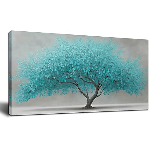 Tree of Life Wall Art for Living Room Bedroom Teal Blue Nature Print Picture Painting Large Framed Wall Decor for Bathroom Office Modern Home Botanical Landscape Wall Decorations Artwork Size 20x40 Ready to Hang