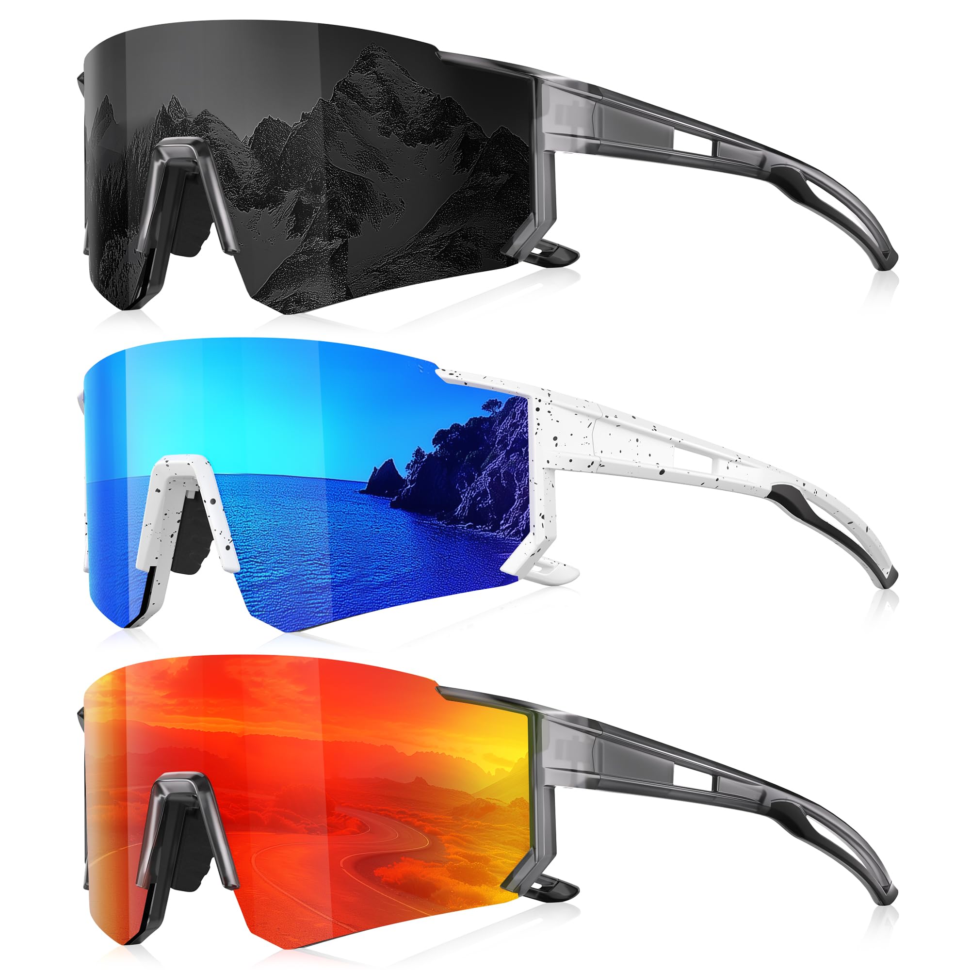 3 Pack Polarized Sunglasses for Men Women, Sports Mens Sunglasses with UV Protection for Baseball Cycling Running