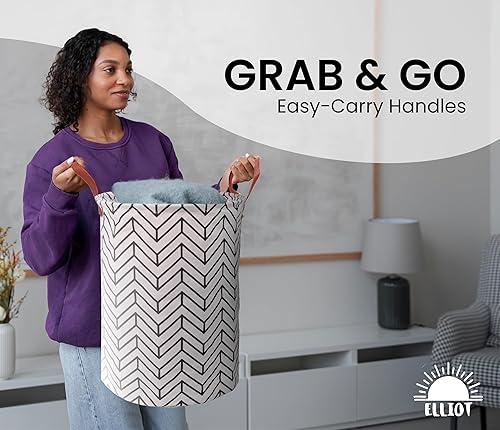 Miniatura 9 de Cesta de lavandería + bolsa de malla para ropa pequeña (2 en 1)  Cesta de lavandería plegable con asas de cuero  Contenedor de almacenamiento